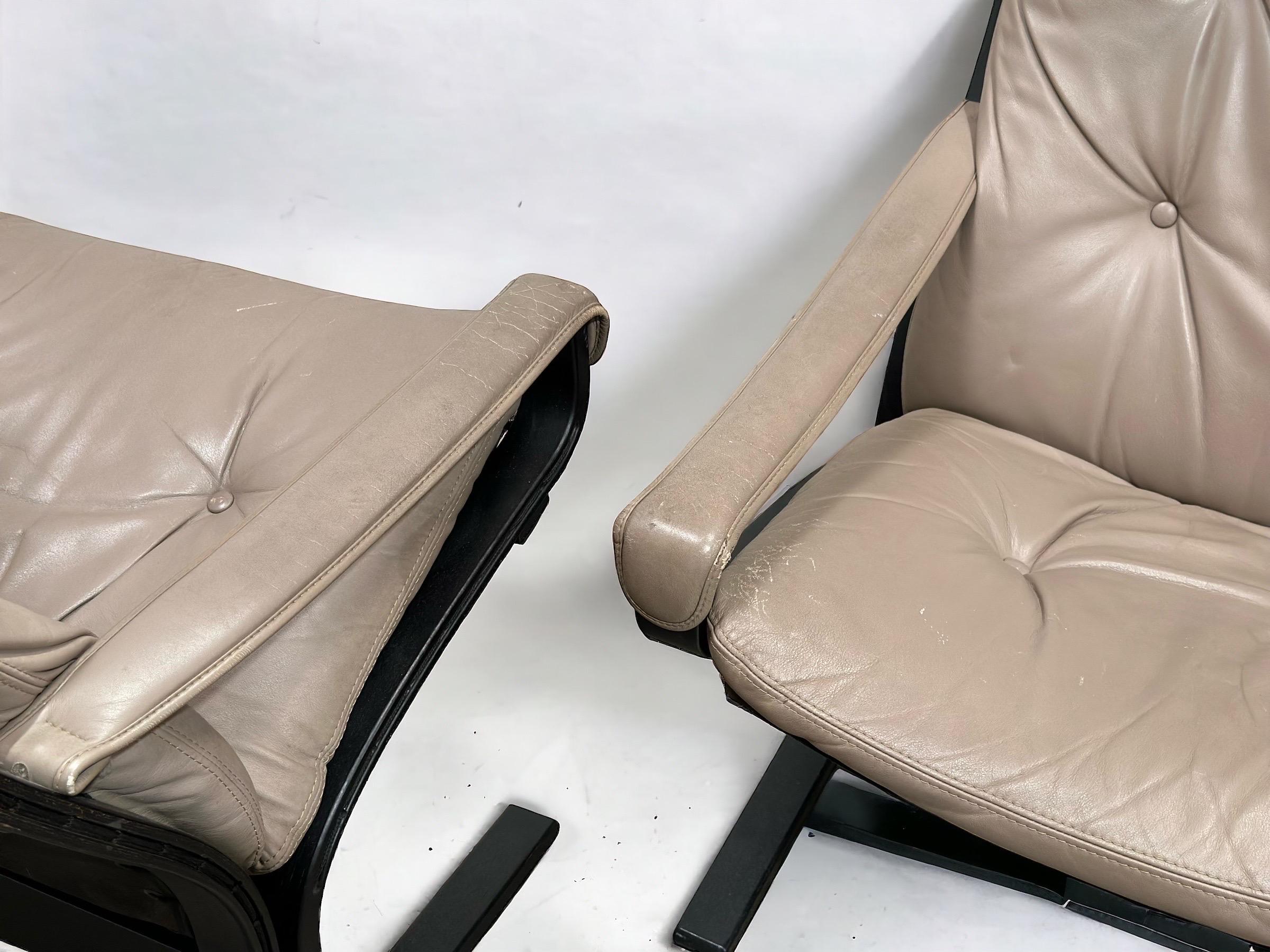 Norwegian Pair Midcentury Westnofa Siesta Chairs - Highback Leather - Ingmar Relling For Sale
