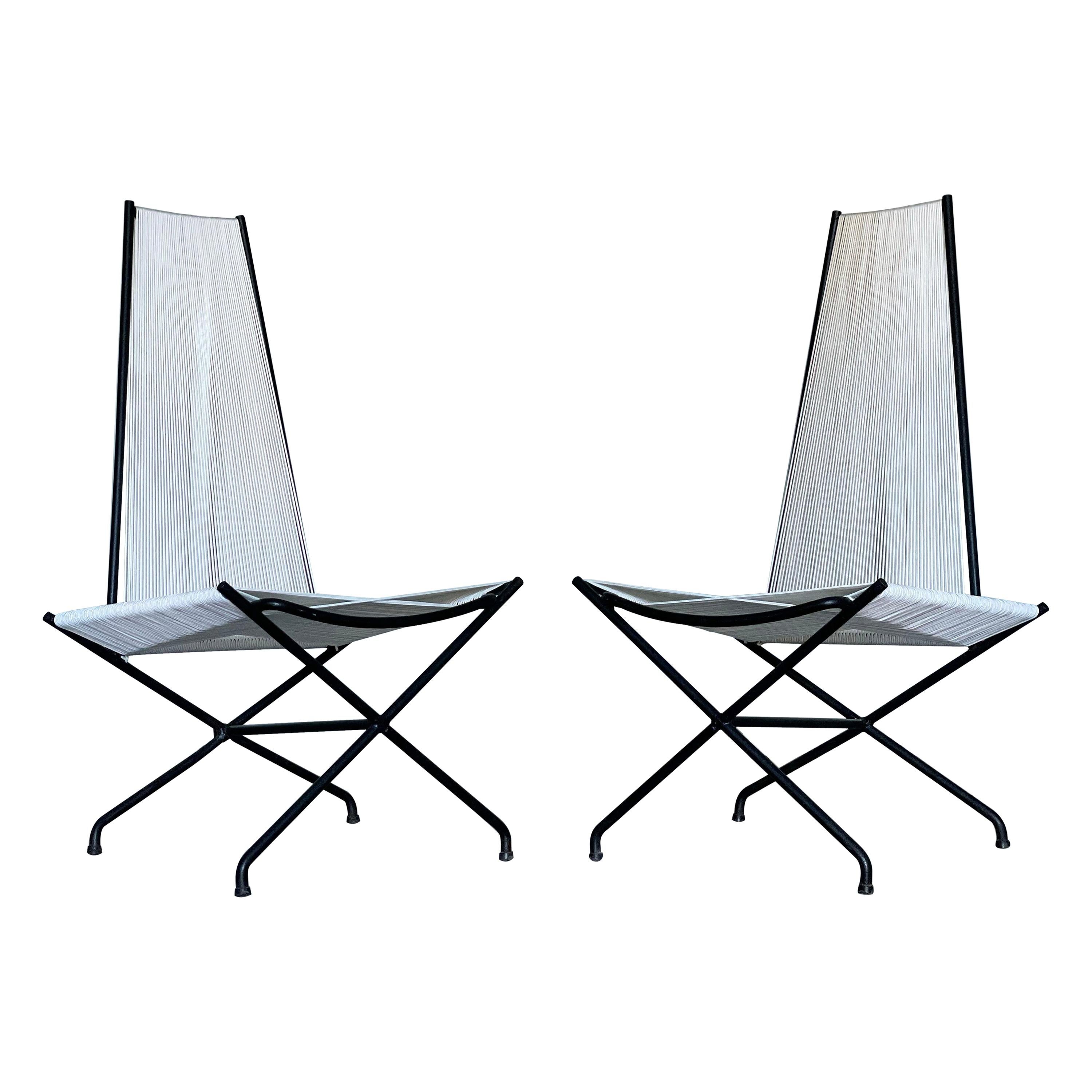 Pair Midcentury Wrought Iron String Lounge Chairs by Gunnar Birkerts For Sale