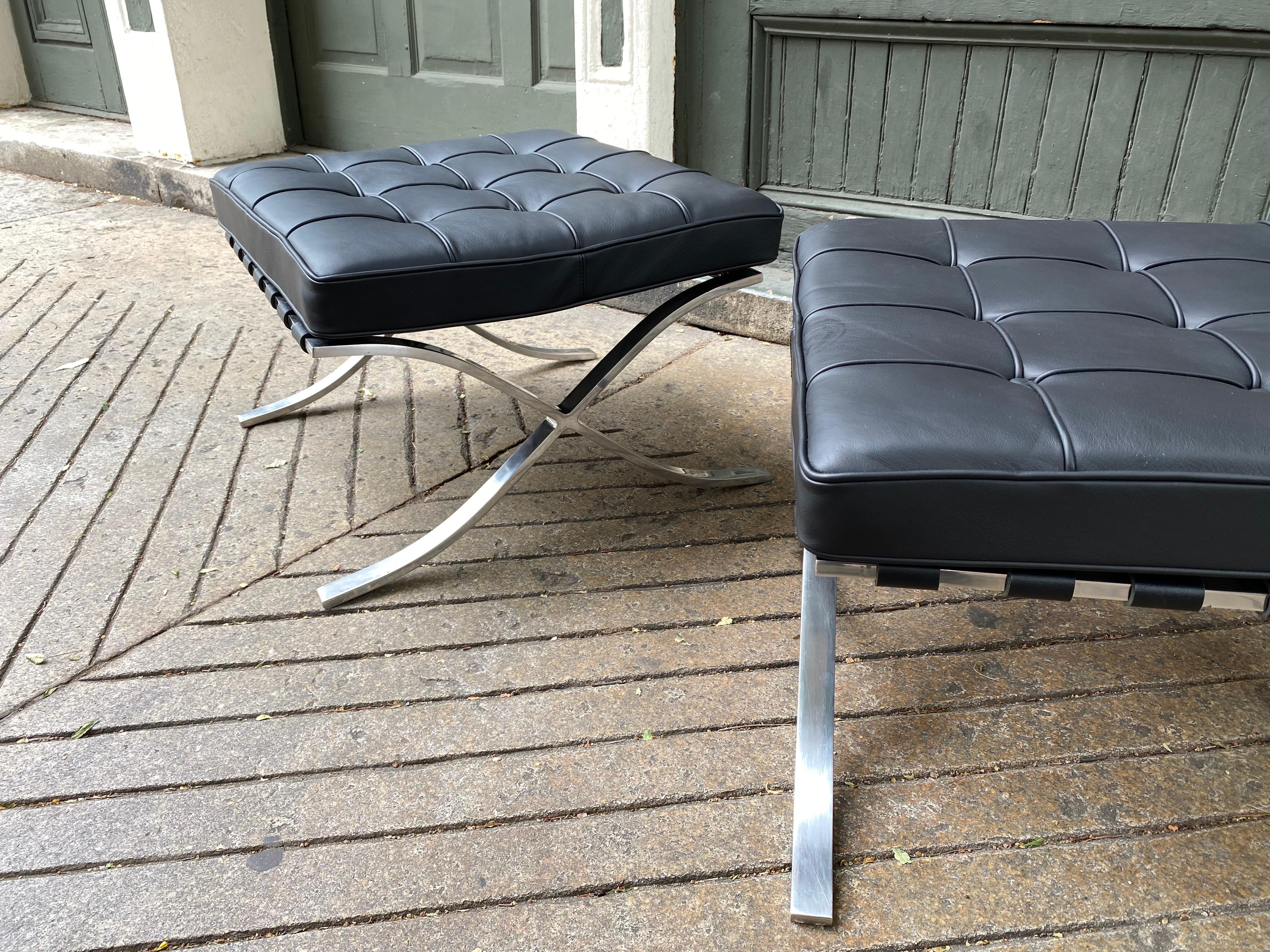 Mid-Century Modern Pair Mies Van Der Rohe for Knoll Barcelona Ottomans in Stainless Steel
