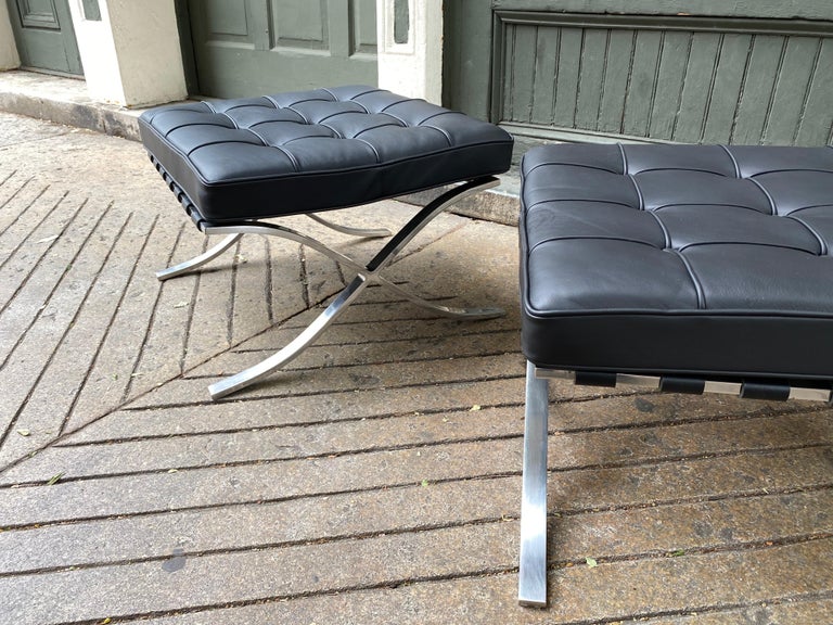 Mid-Century Modern Pair Mies Van Der Rohe for Knoll Barcelona Ottomans in Stainless Steel For Sale