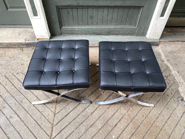 Pair Mies Van Der Rohe for Knoll Barcelona Ottomans in Stainless Steel In Good Condition For Sale In Philadelphia, PA