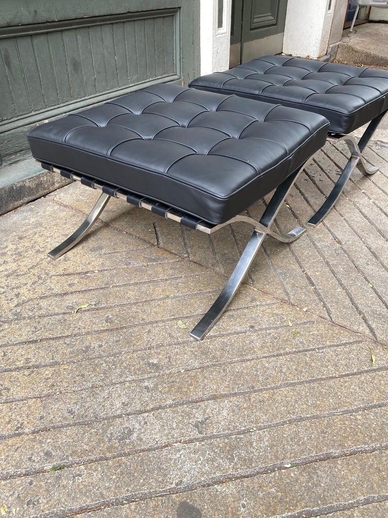 Late 20th Century Pair Mies Van Der Rohe for Knoll Barcelona Ottomans in Stainless Steel For Sale