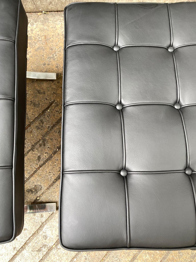 Pair Mies Van Der Rohe for Knoll Barcelona Ottomans in Stainless Steel For Sale 1