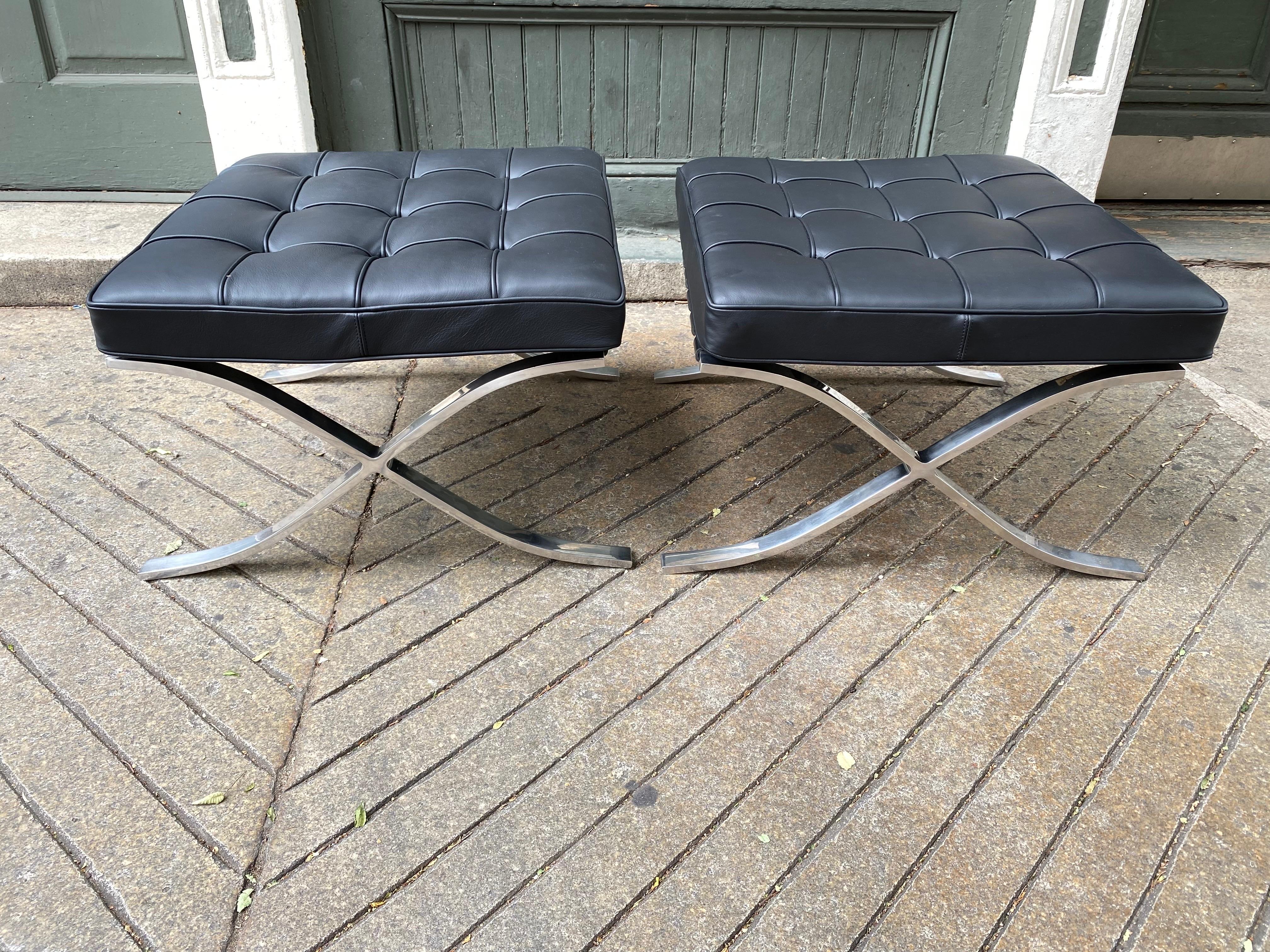 Pair Mies Van Der Rohe for Knoll Barcelona Ottomans in Stainless Steel 3