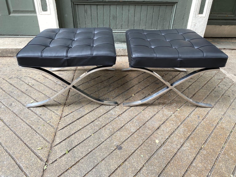 Pair Mies Van Der Rohe for Knoll Barcelona Ottomans in Stainless Steel For Sale 3
