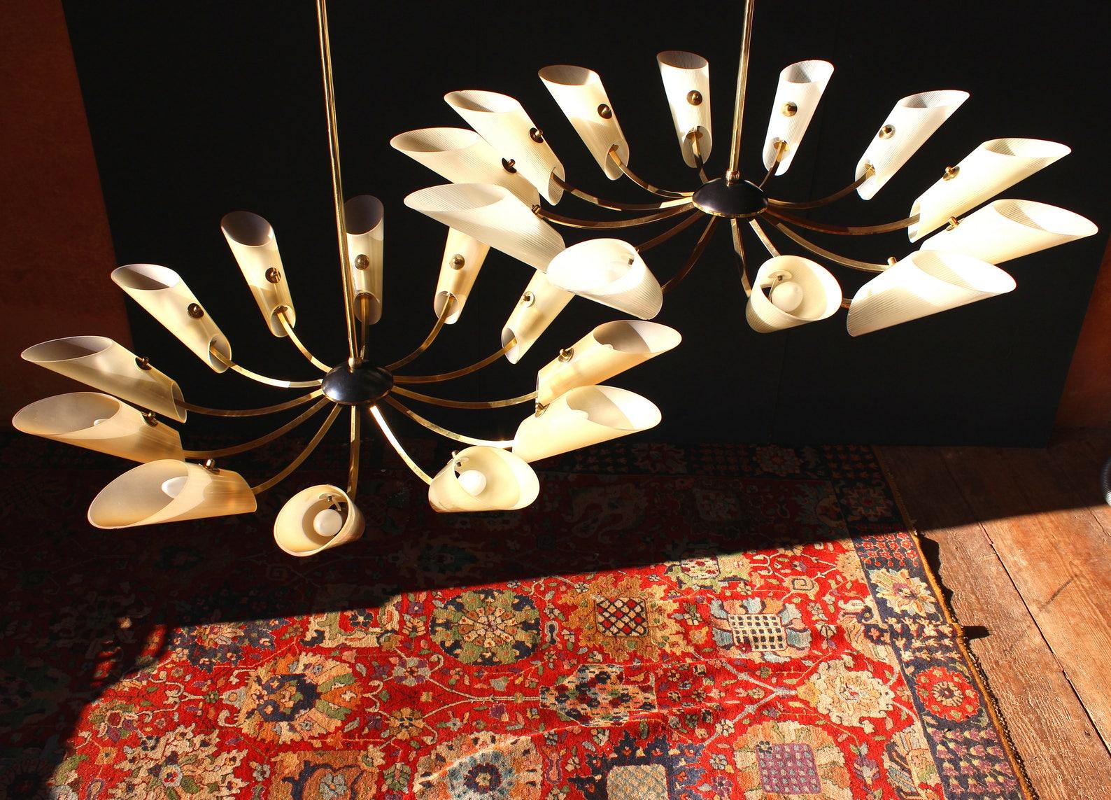 Mid-20th Century Pair Milano Stilnovo Spider Chandelier, 1950s