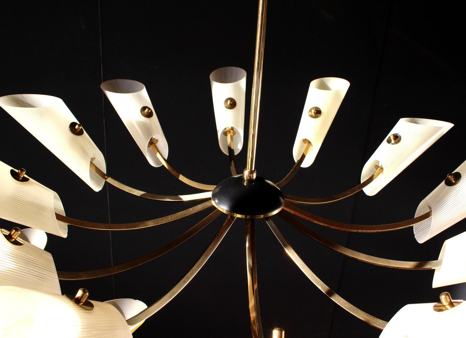 Glass Pair Milano Stilnovo Spider Chandelier, 1950s