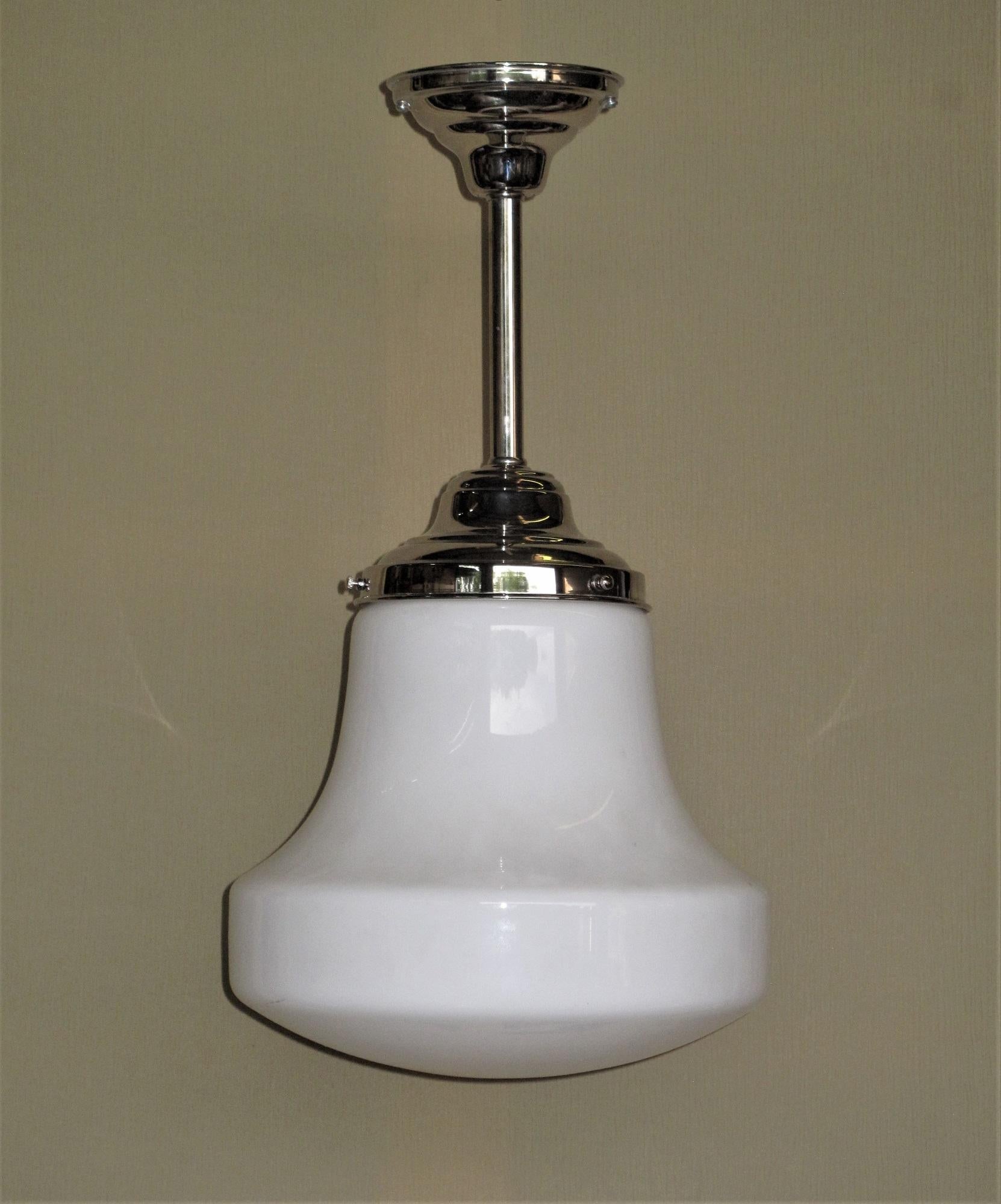 Industrial Pair of Milk Glass Fixtures with 2 Pair Available For Sale