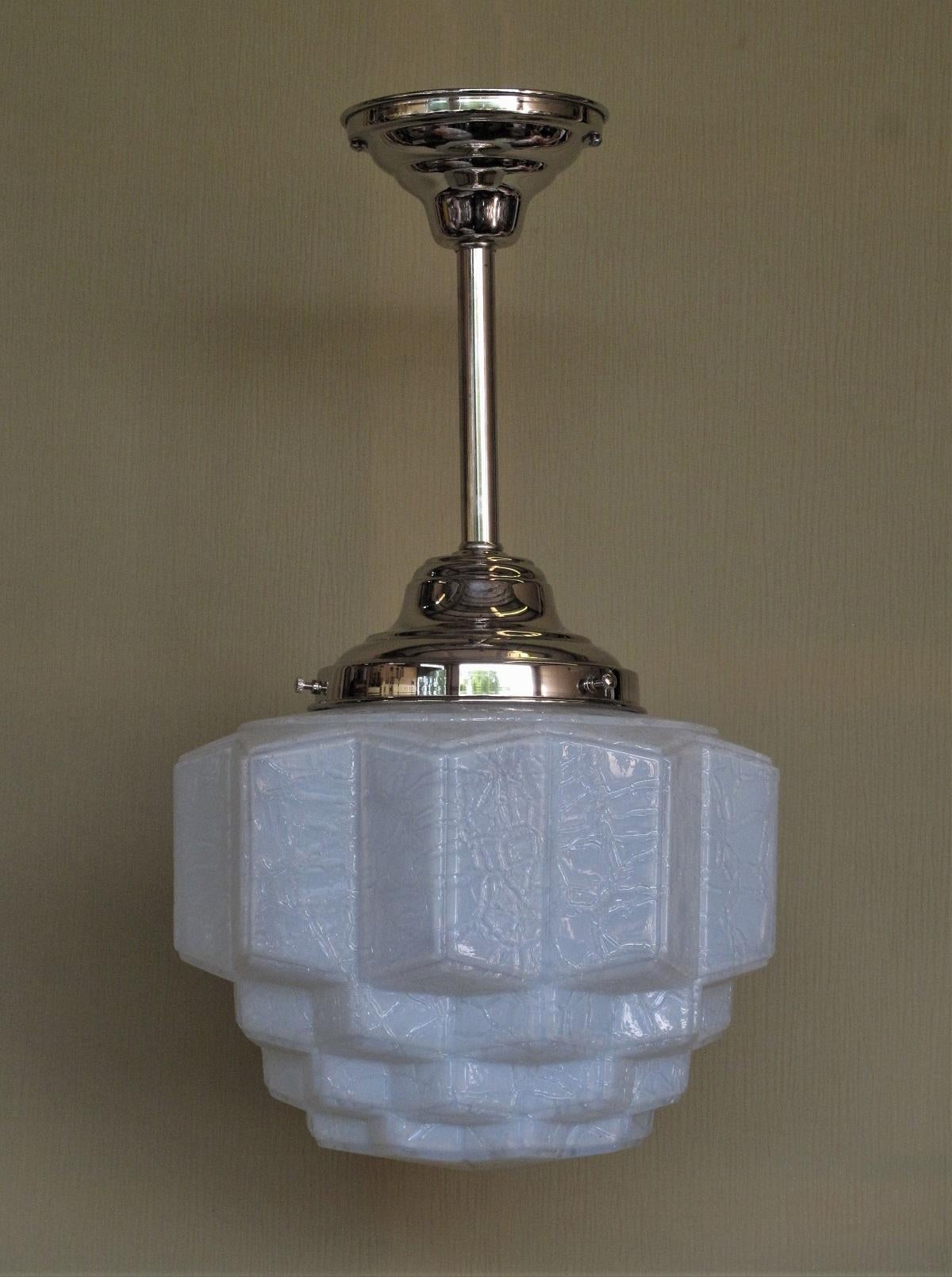 Pair of Milky Blue Crackle Glass Fixtures For Sale 2