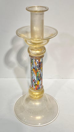 Pair Millefiori and Gold Infused Murano Glass Candlesticks