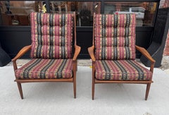Pair Milo Baughman Archie Chairs / Sculptured Walnut Classic Mid Century Design