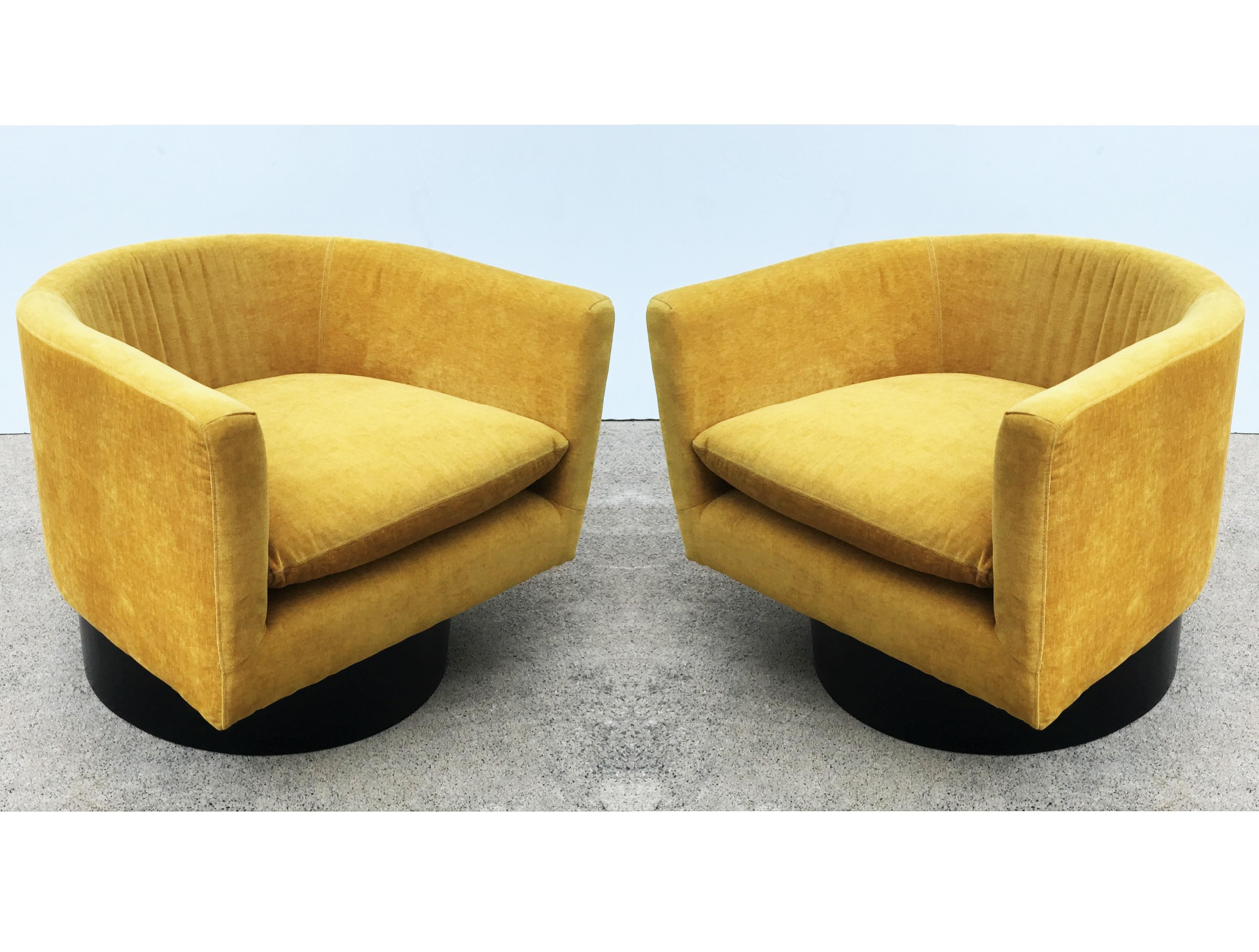 Upholstery Pair Milo Baughman Barrel Back Swivel Chairs For Sale