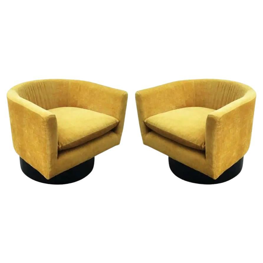 Pair Milo Baughman Barrel Back Swivel Chairs