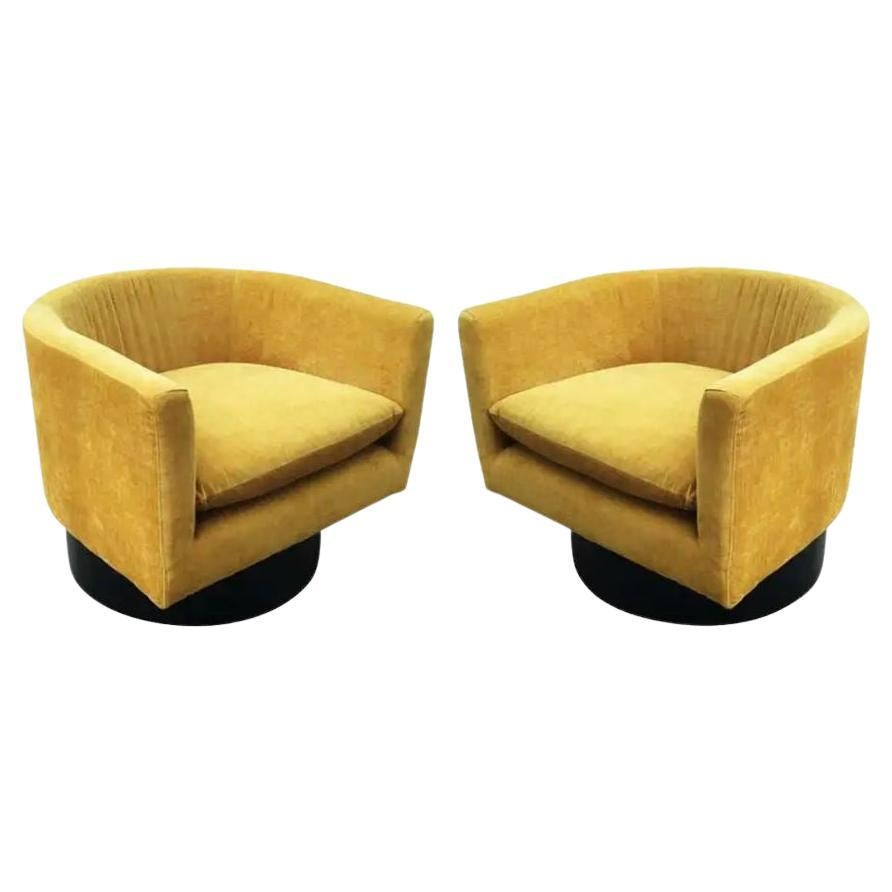 Pair Milo Baughman Barrel Back Swivel Chairs For Sale