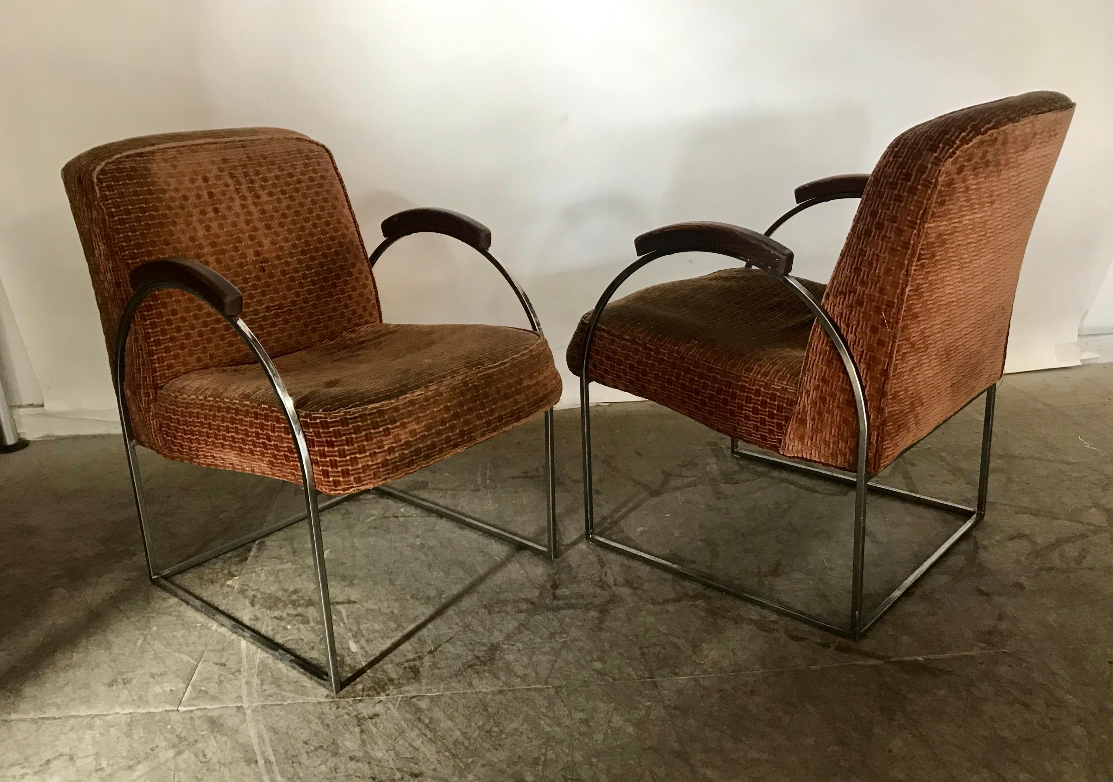 Pair of Milo Baughman Bauhaus Style Chrome and Mohair Lounge Chairs 4