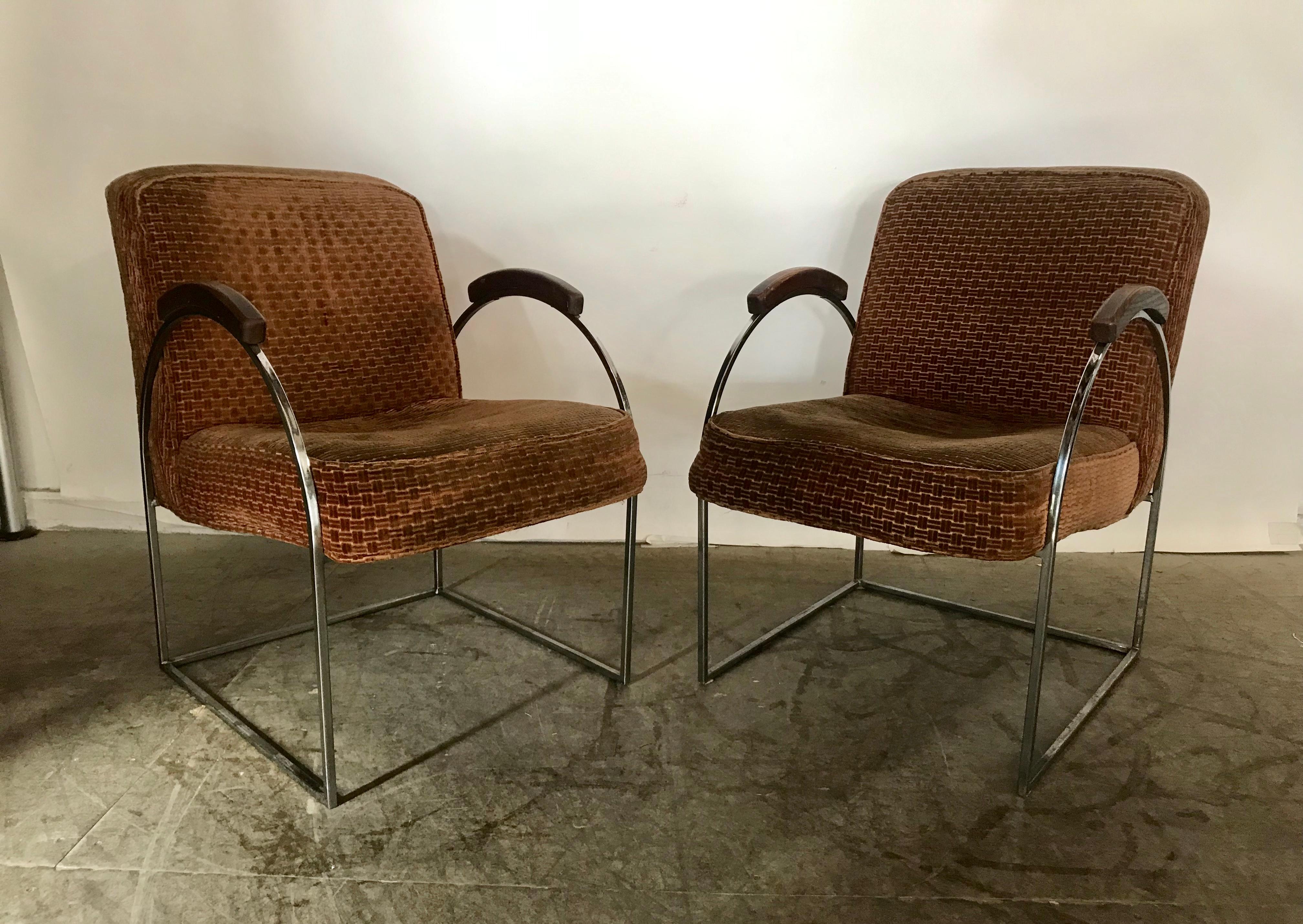 Pair of Milo Baughman Bauhaus Style Chrome and Mohair Lounge Chairs 5