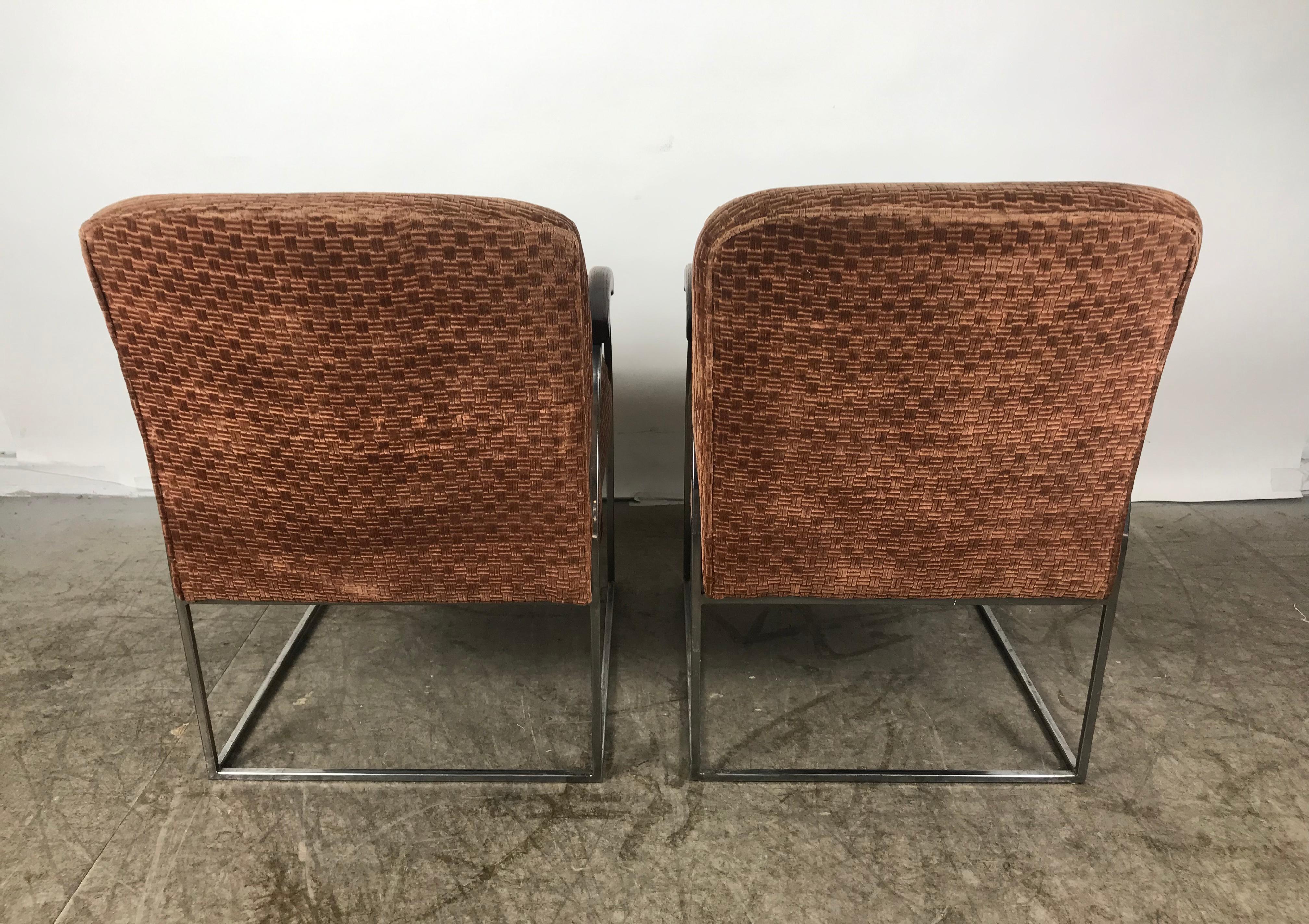 Pair of Milo Baughman Bauhaus Style Chrome and Mohair Lounge Chairs 1