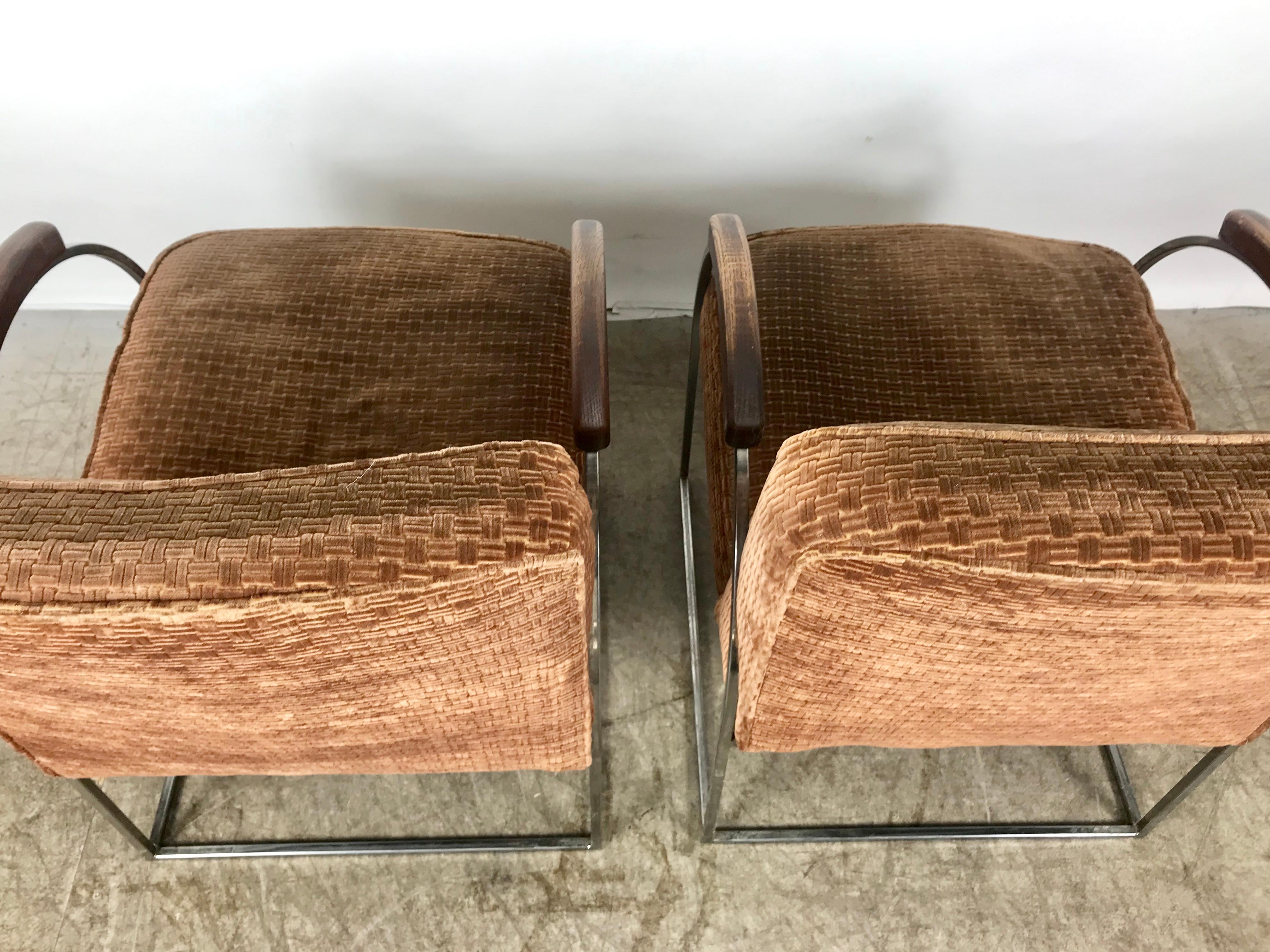 Pair of Milo Baughman Bauhaus Style Chrome and Mohair Lounge Chairs 2