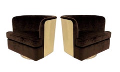 Pair Milo Baughman Brass Barrel Back Chairs, Restored