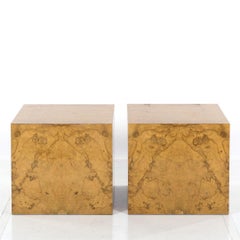 Pair of Milo Baughman Burl Wood Cube Side Tables