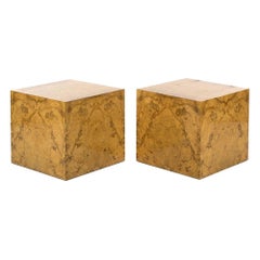 Pair of Milo Baughman Burl Wood Cube Side Tables