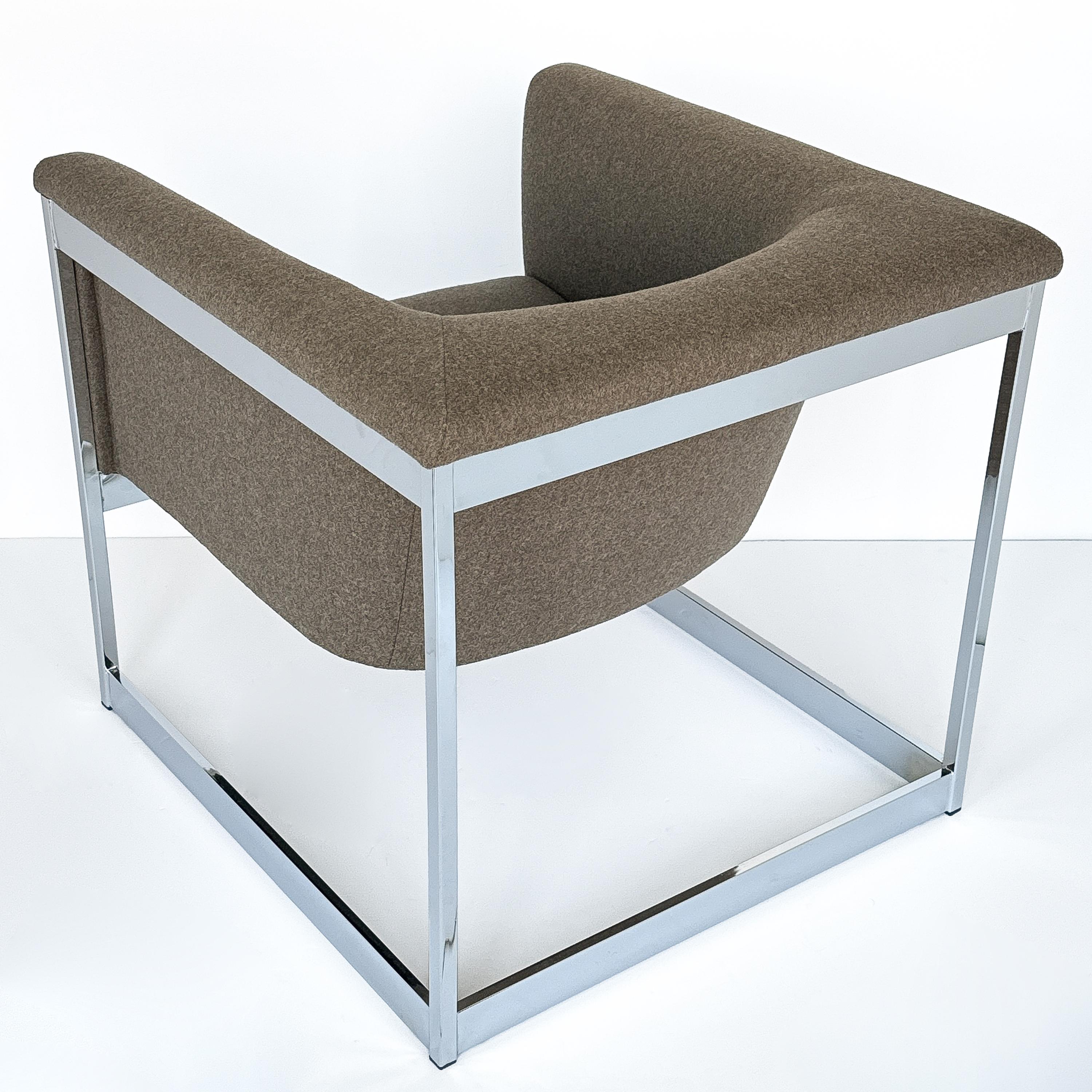 Pair Milo Baughman Chrome Cube Lounge Chairs 4