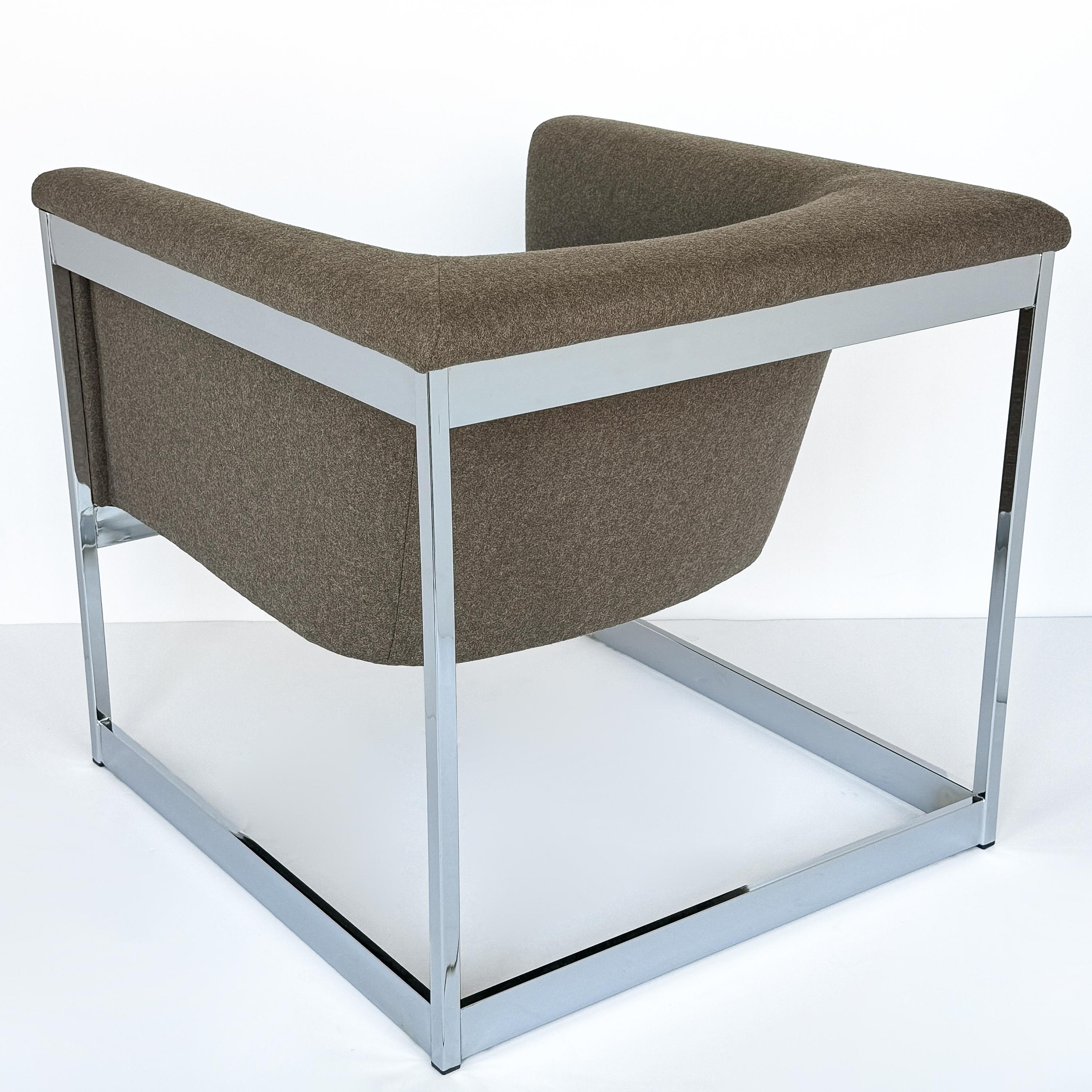 Pair Milo Baughman Chrome Cube Lounge Chairs 5