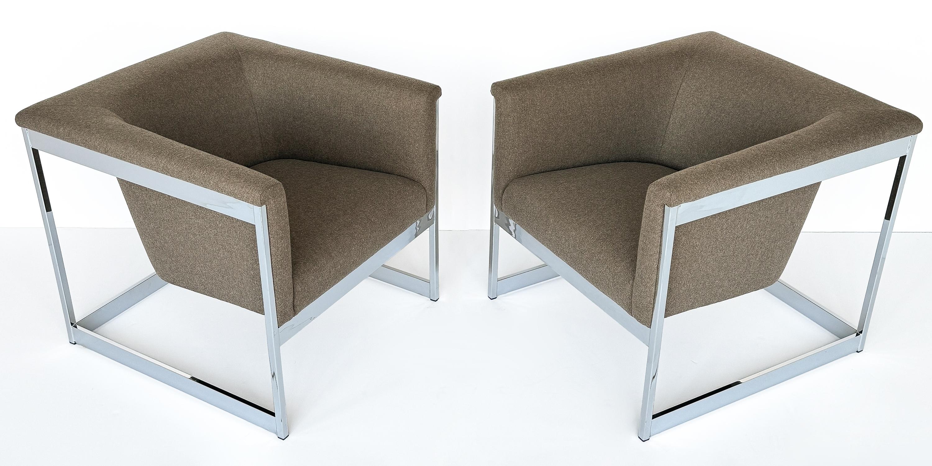 American Pair Milo Baughman Chrome Cube Lounge Chairs