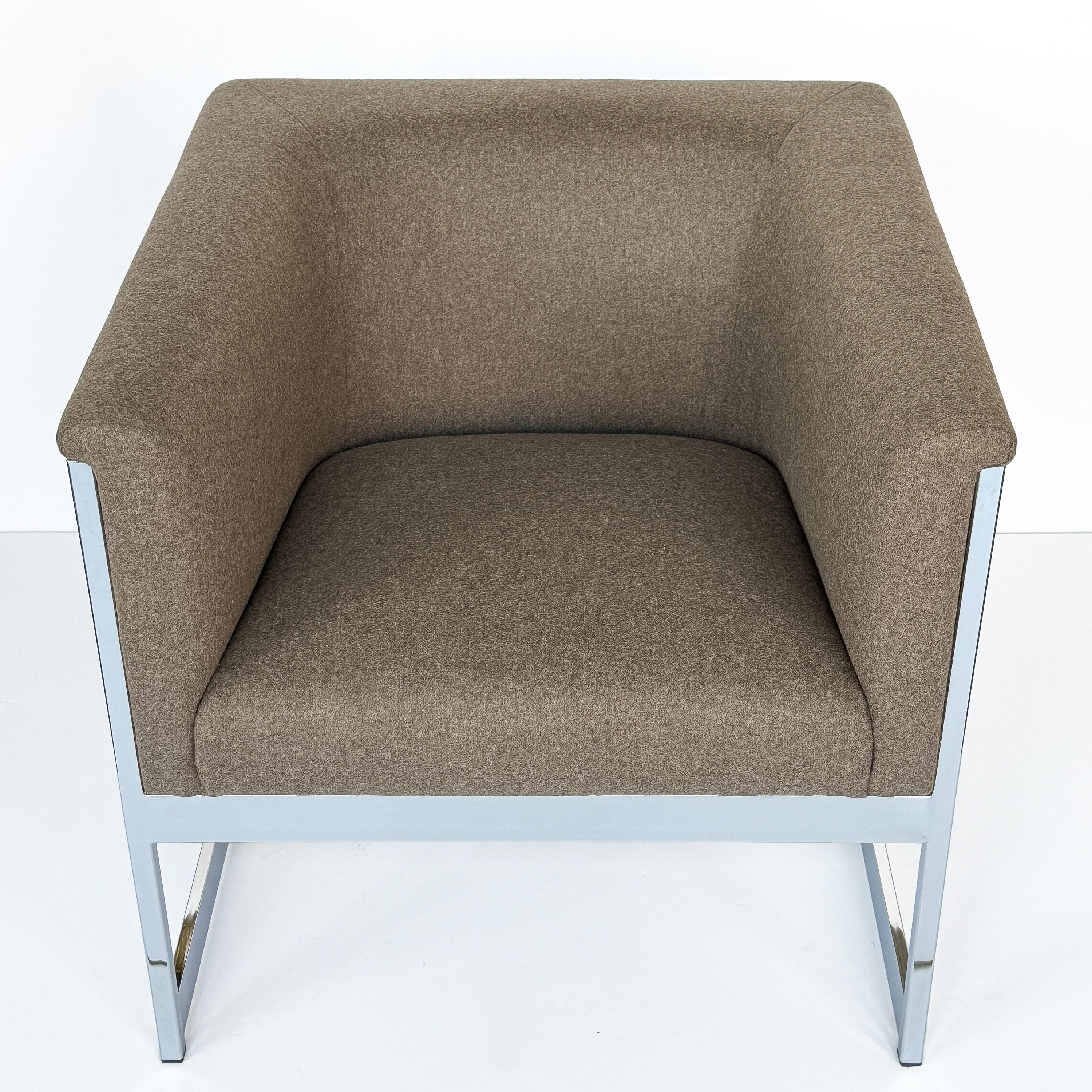 Late 20th Century Pair Milo Baughman Chrome Cube Lounge Chairs