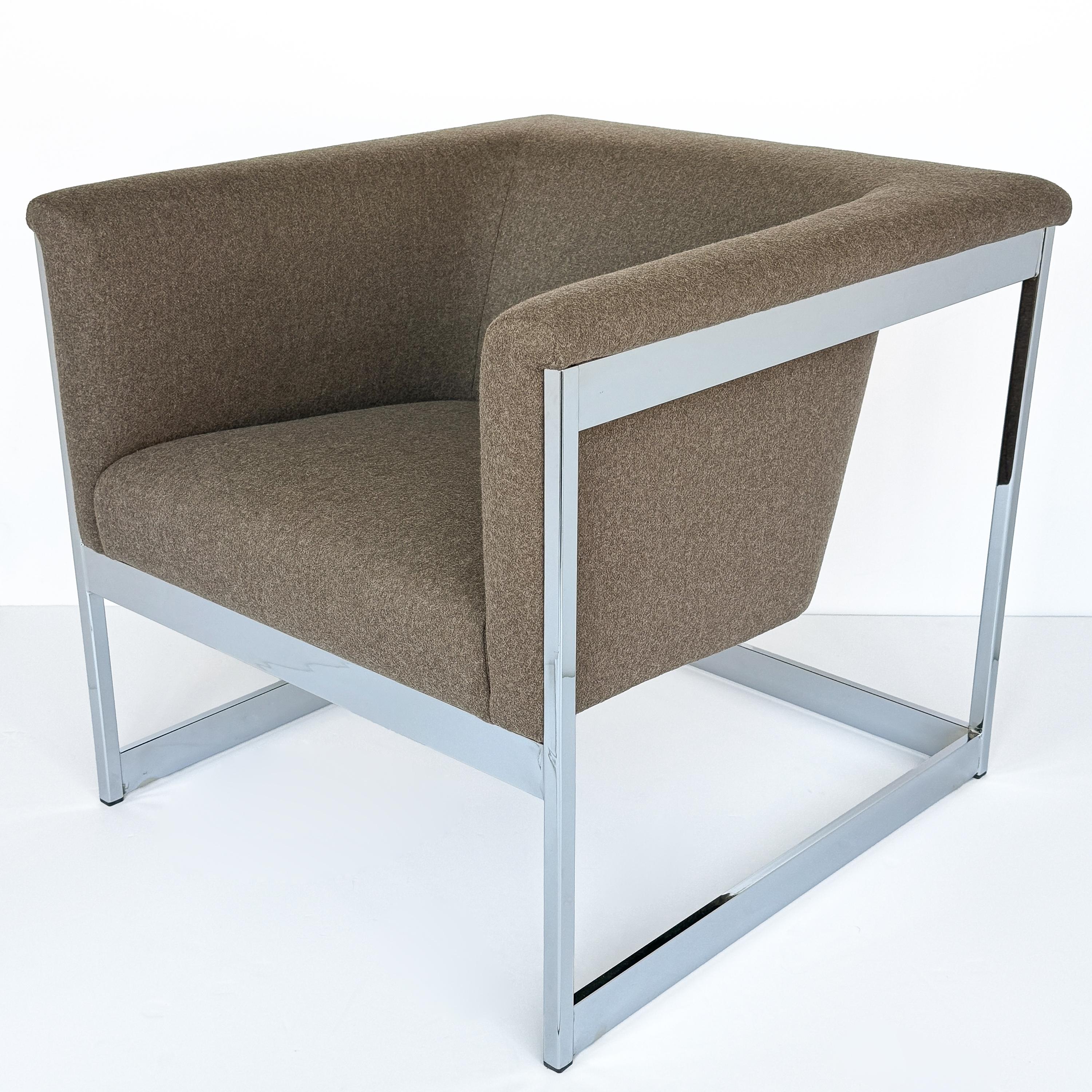 Pair Milo Baughman Chrome Cube Lounge Chairs For Sale 1