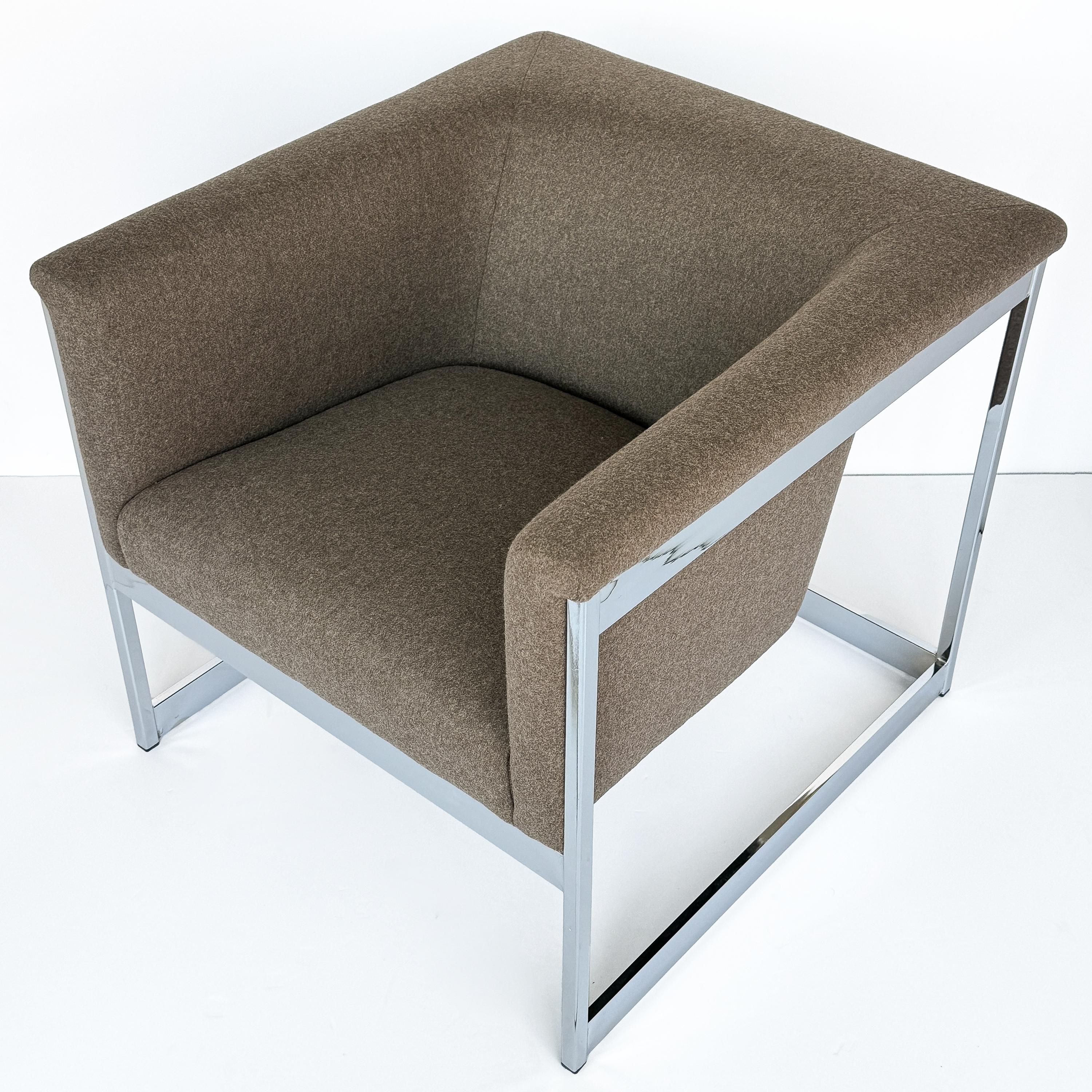 Pair Milo Baughman Chrome Cube Lounge Chairs 2