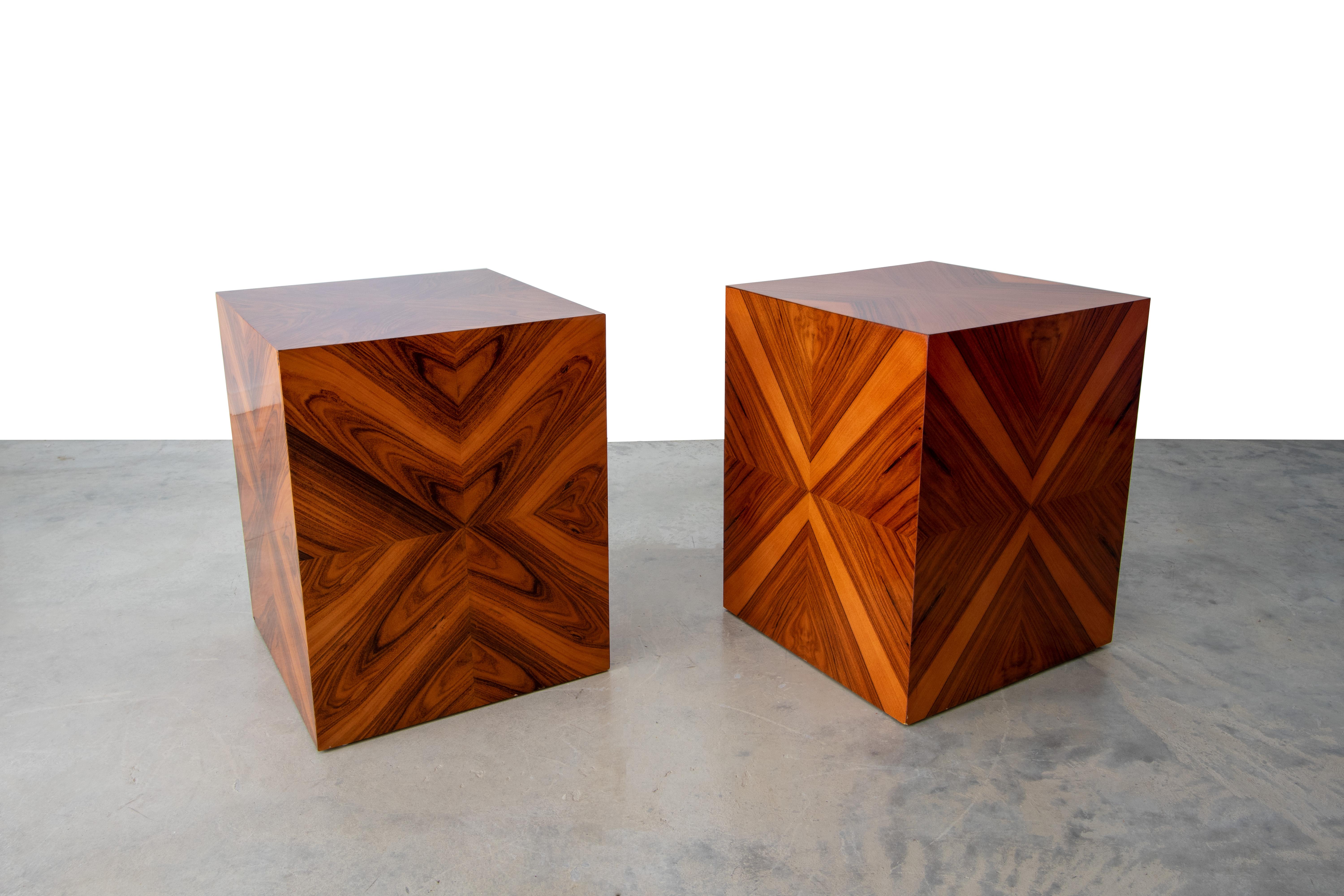 Mid-Century Modern Pair Milo Baughman for Thayer Coggin Exotic Rosewood Veneer Pedestal Side Tables