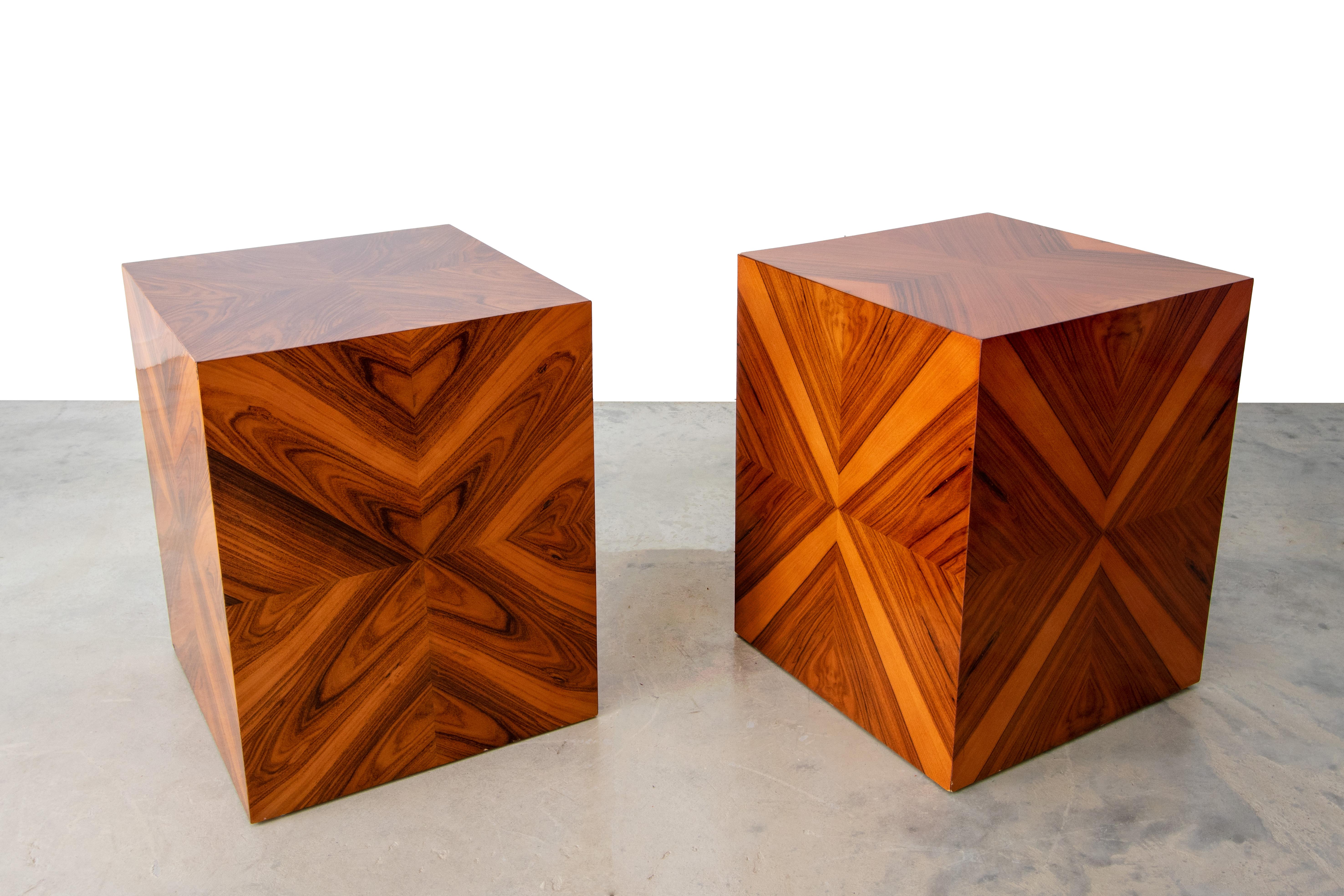 American Pair Milo Baughman for Thayer Coggin Exotic Rosewood Veneer Pedestal Side Tables