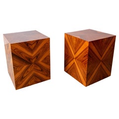 Pair Milo Baughman for Thayer Coggin Exotic Rosewood Veneer Pedestal Side Tables