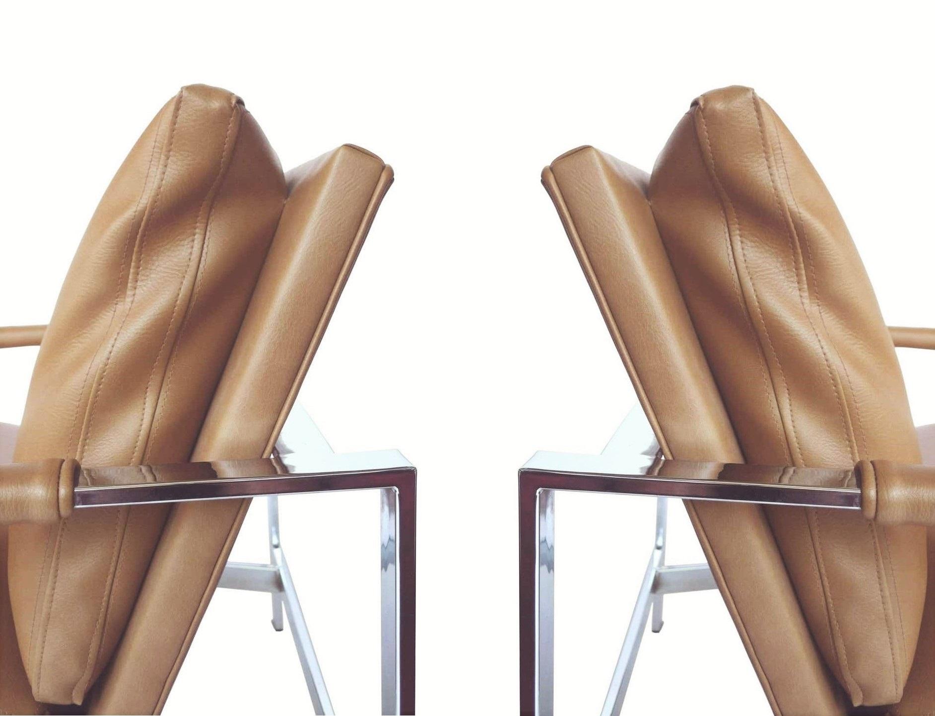 Mid-Century Modern Pair of Milo Baughman for Thayer Coggin Flat Bar Chrome Lounge Chairs