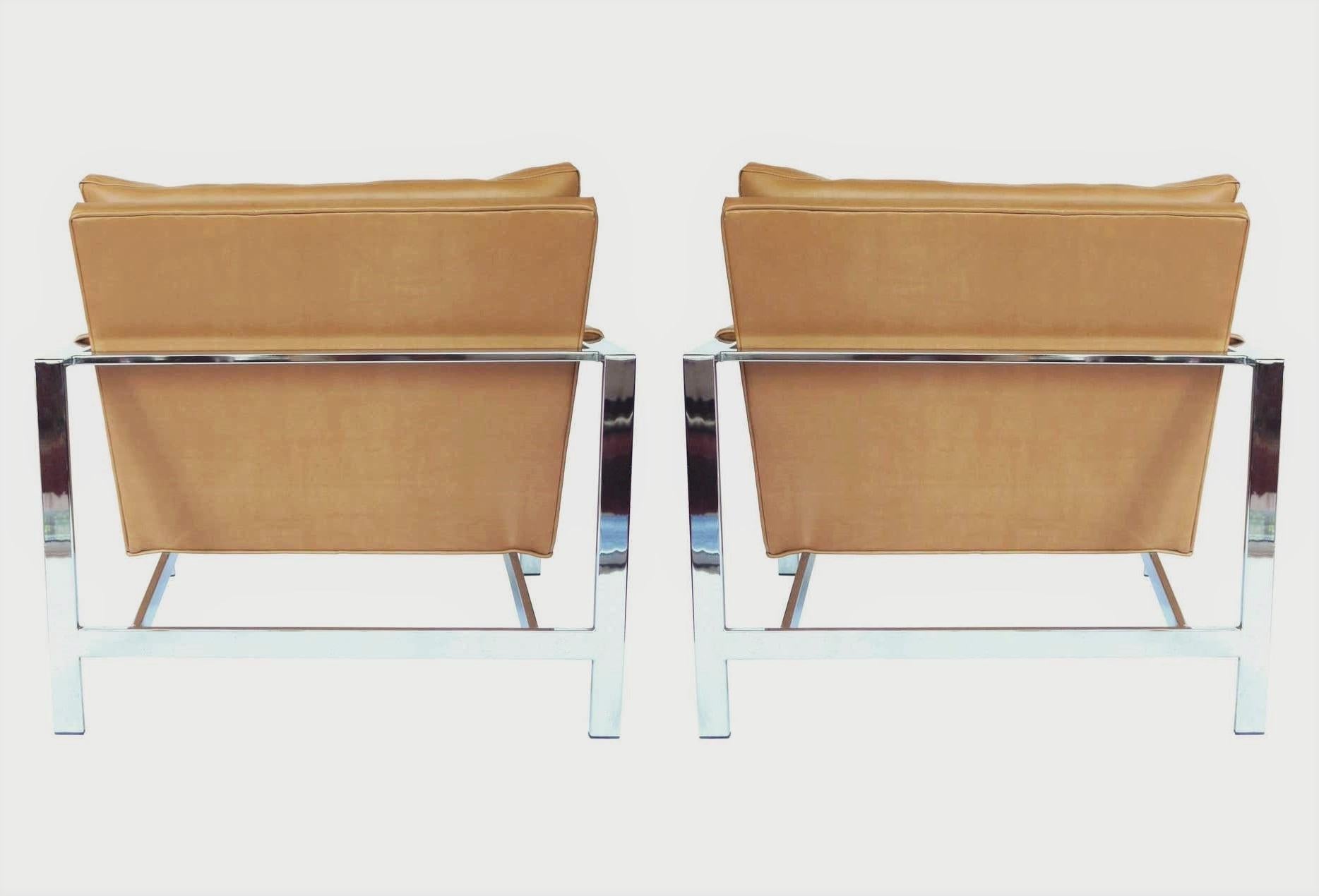 Mid-20th Century Pair of Milo Baughman for Thayer Coggin Flat Bar Chrome Lounge Chairs
