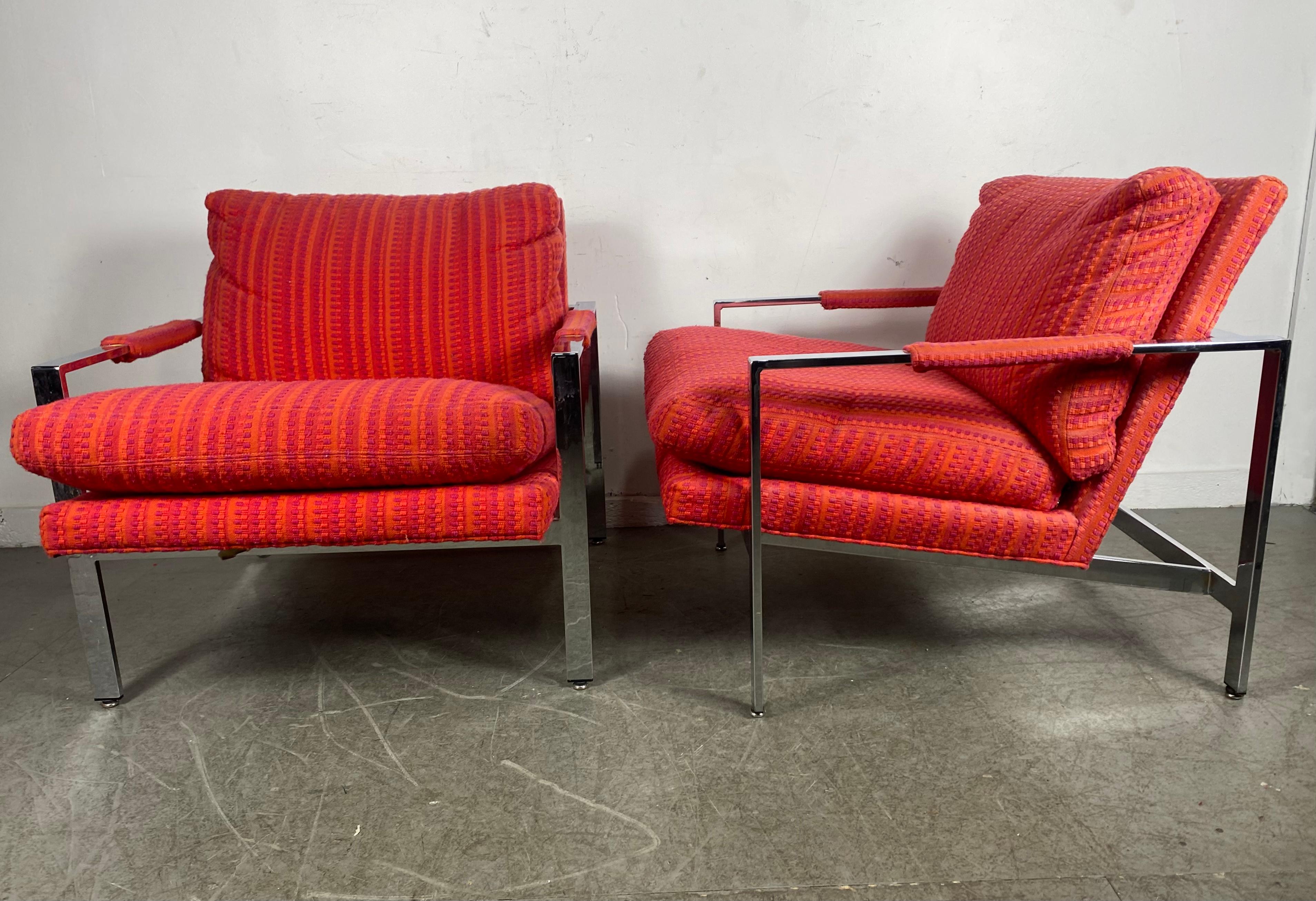 Mid-Century Modern Pair Milo Baughman for Thayer Coggin Lounge Chairs , Original Jack Larsen Fabric