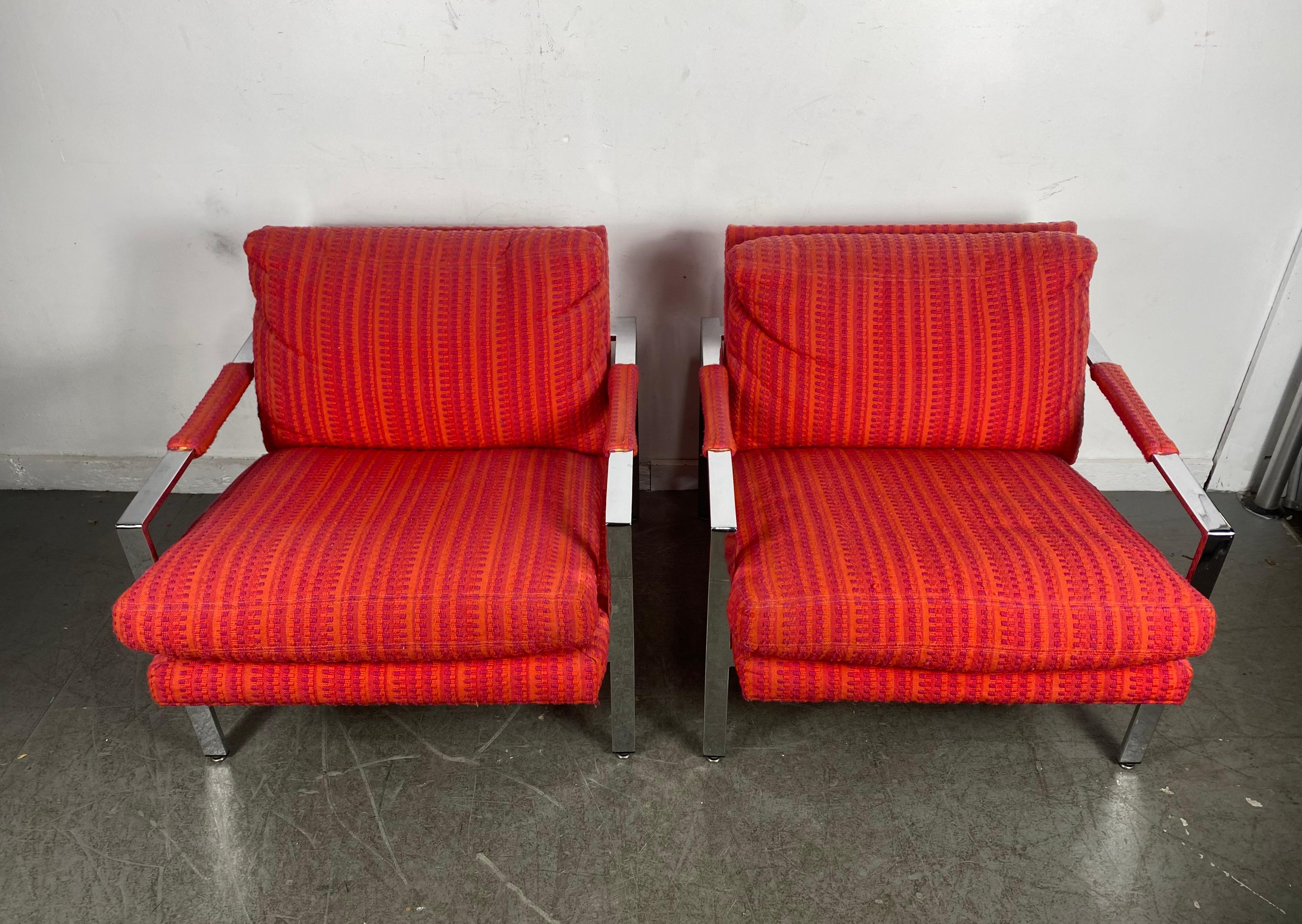 Pair Milo Baughman for Thayer Coggin Lounge Chairs , Original Jack Larsen Fabric 1
