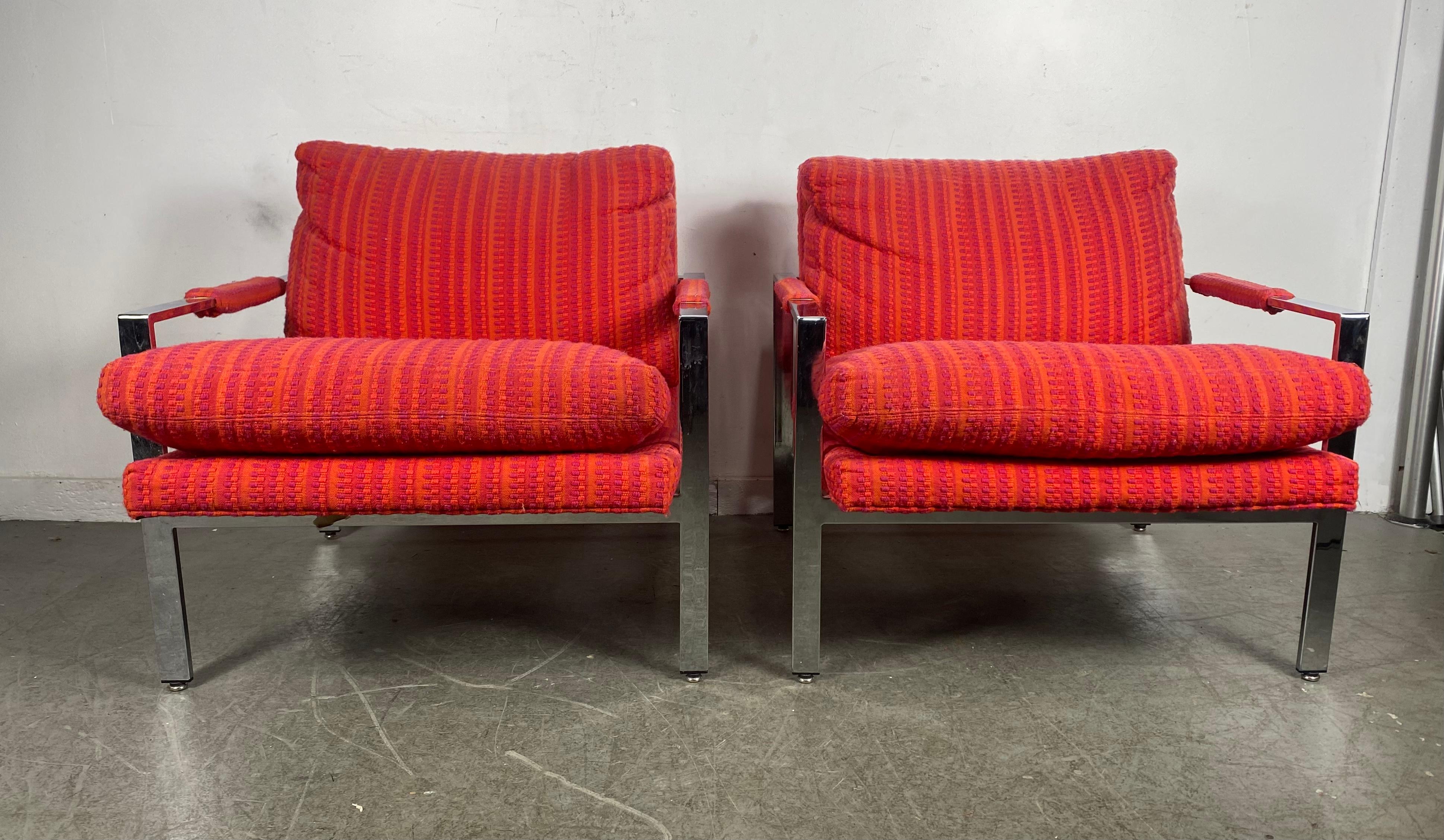 Pair Milo Baughman for Thayer Coggin Lounge Chairs , Original Jack Larsen Fabric 2