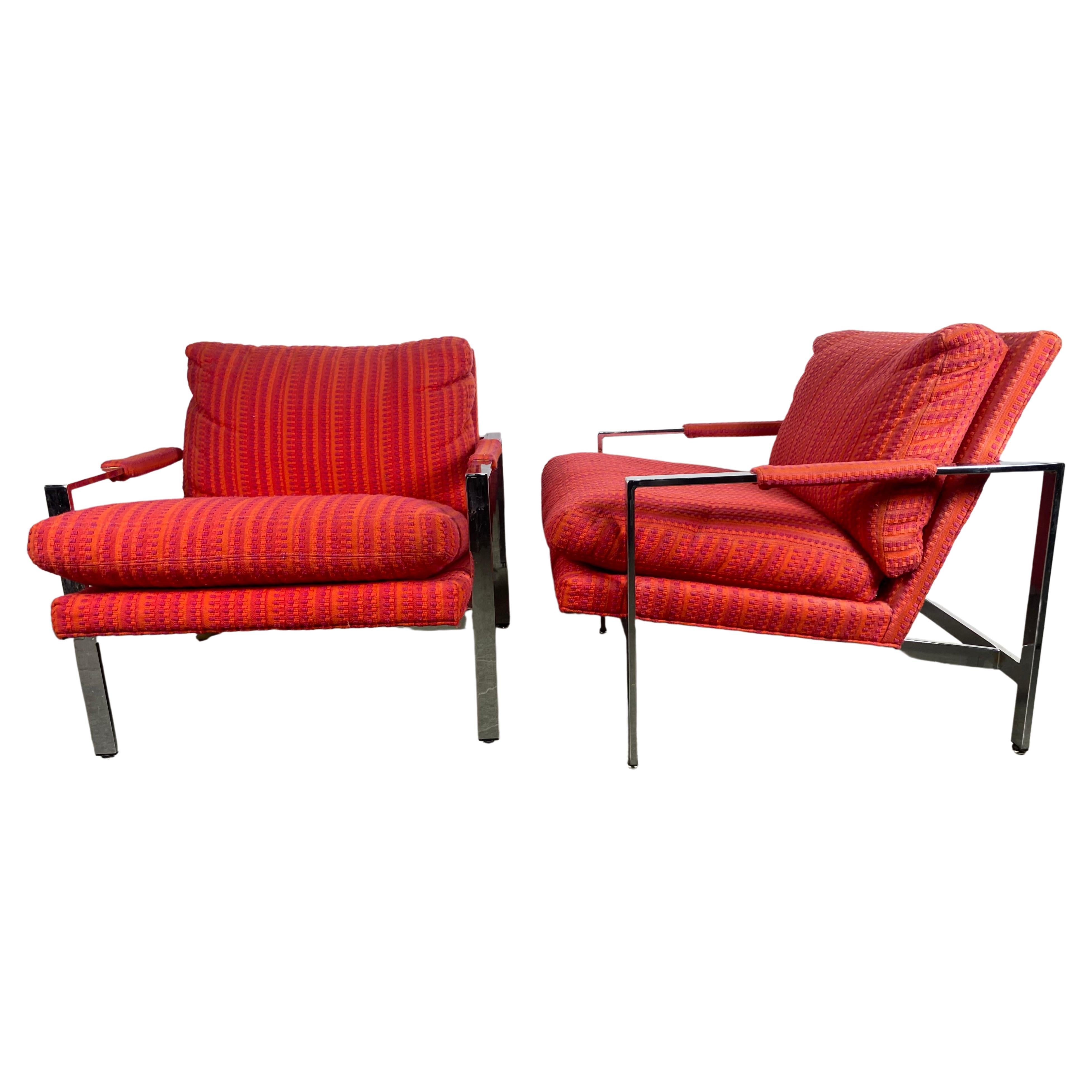 Pair Milo Baughman for Thayer Coggin Lounge Chairs , Original Jack Larsen Fabric