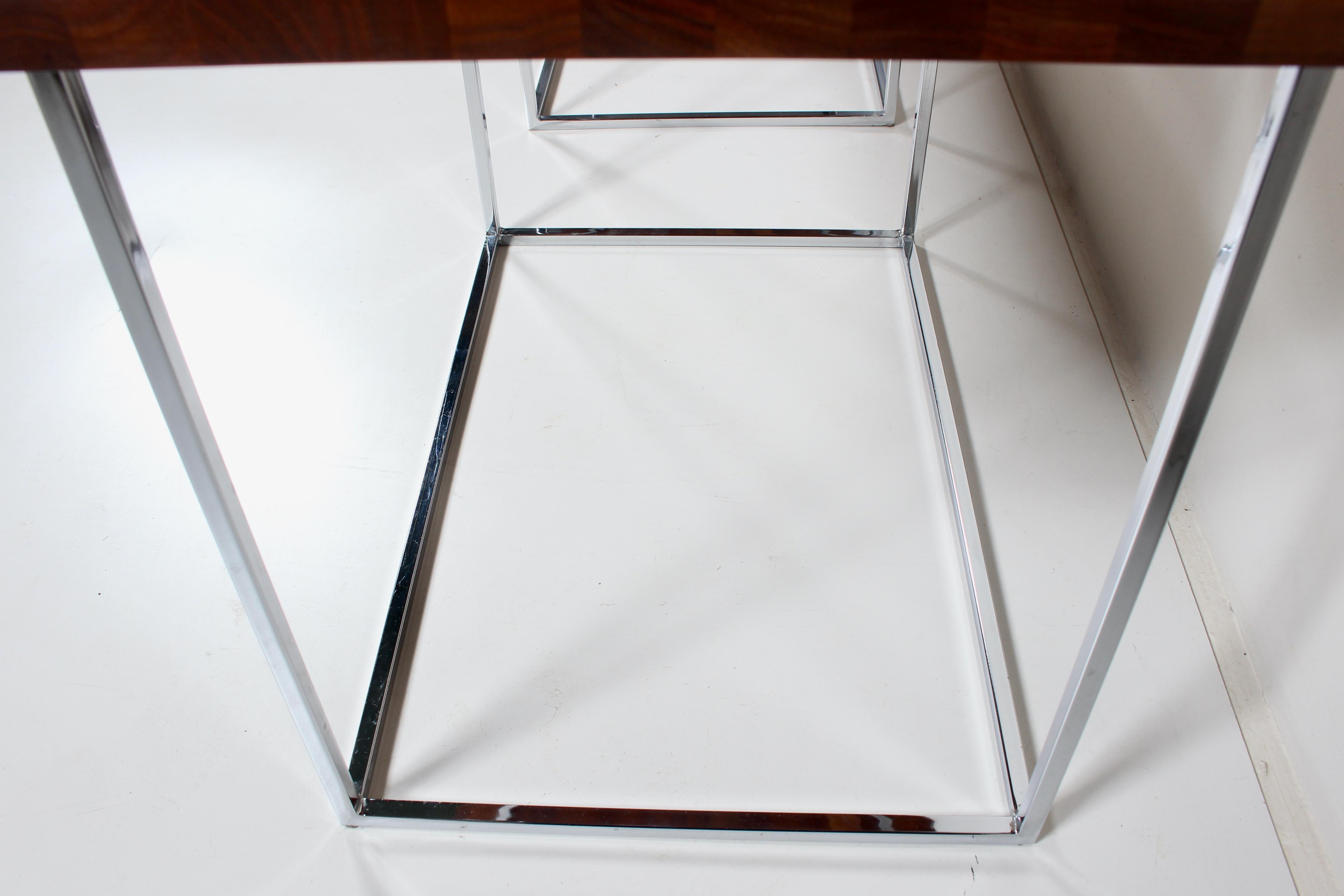 Pair Milo Baughman for Thayer Coggin Solid Dark Walnut & Chrome Tables  For Sale 9