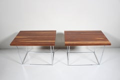 Pair Milo Baughman for Thayer Coggin Solid Dark Walnut & Chrome Tables