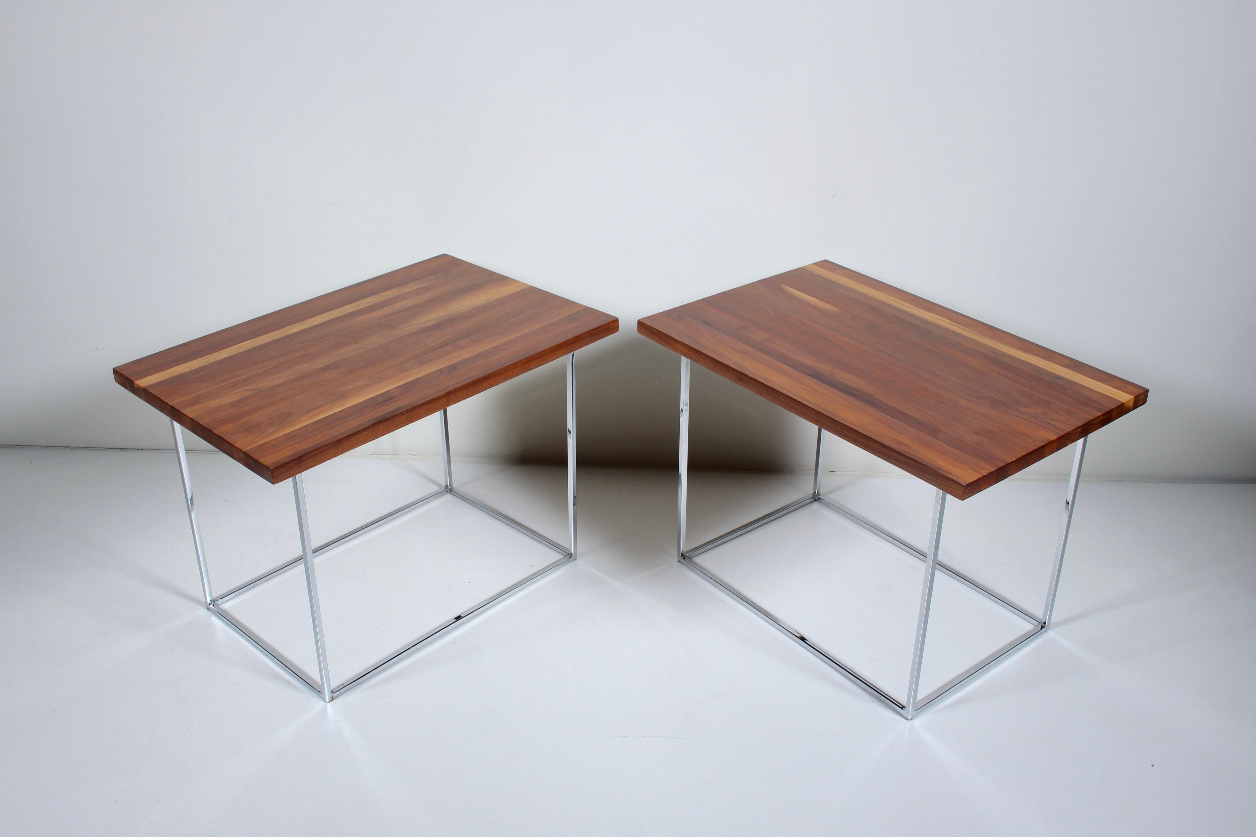 Pair Milo Baughman for Thayer Coggin Solid Dark Walnut & Chrome Tables  For Sale 14