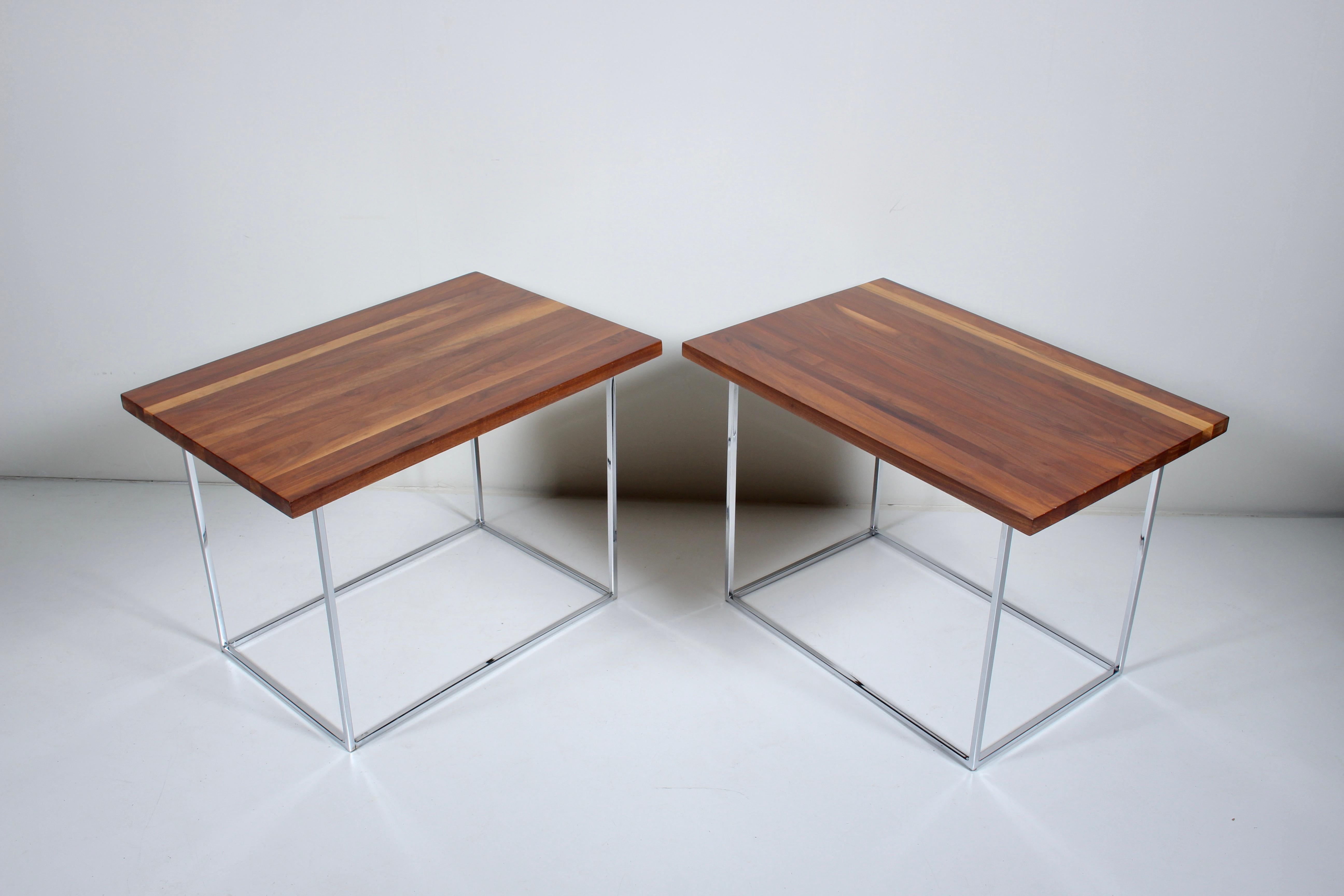 Paire de tables Milo Baughman pour Thayer Coggin en noyer foncé massif et chrome  en vente 13