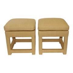 Pair of Milo Baughman Rafia Parson Table Stools for Bloomingdales, 1979