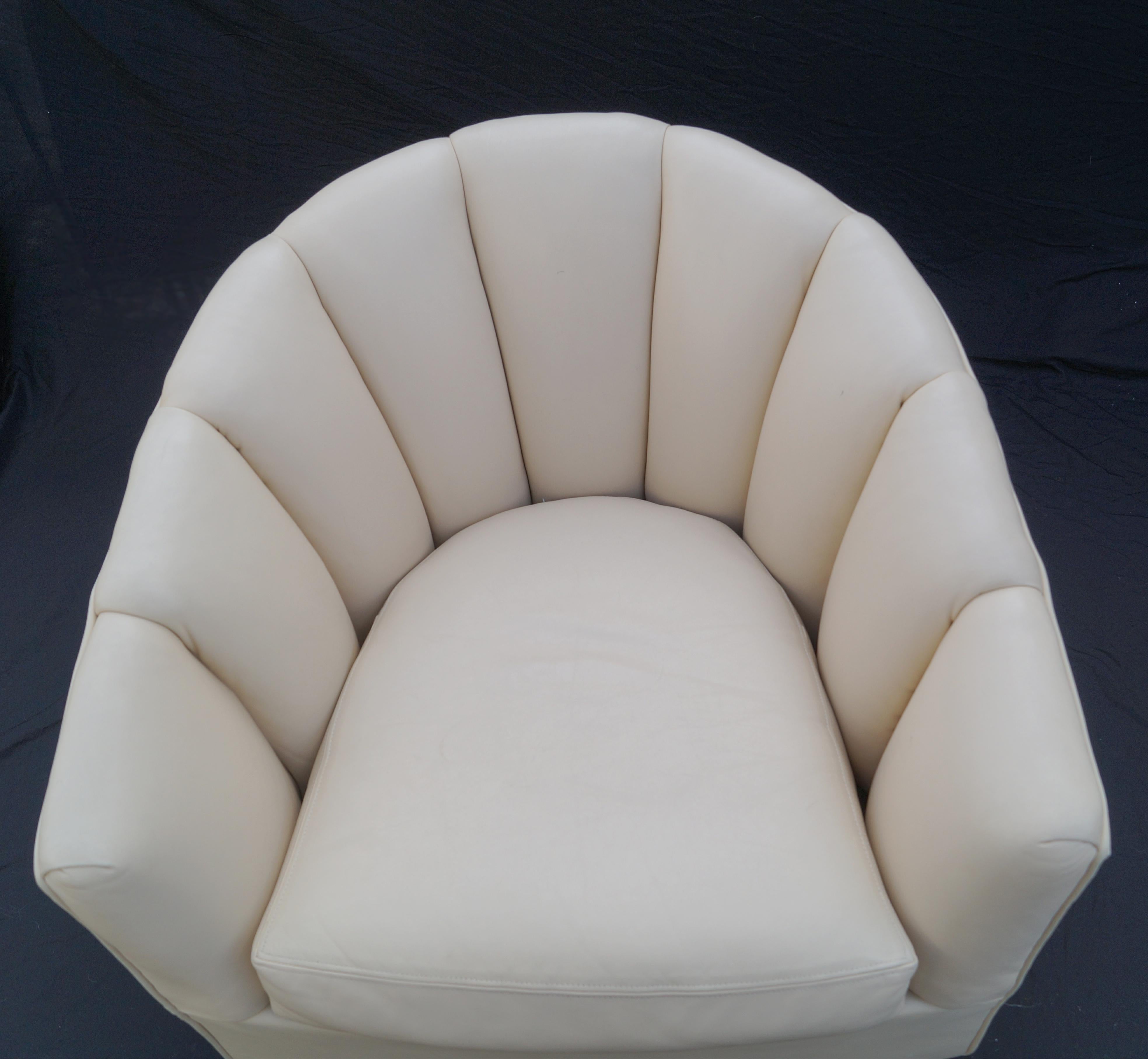 Late 20th Century Pair Milo Baughman Style Brass Base Swivel Lounge Chairs For Sale