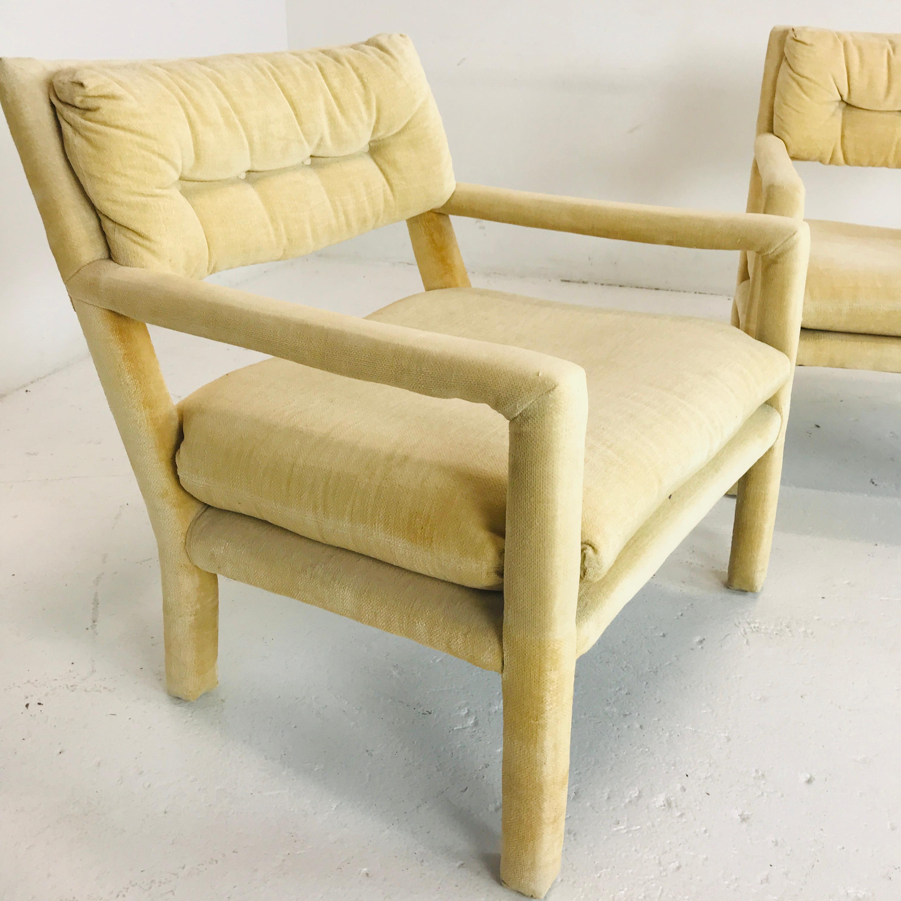 Fabric Pair of Milo Baughman Style Parsons Chairs