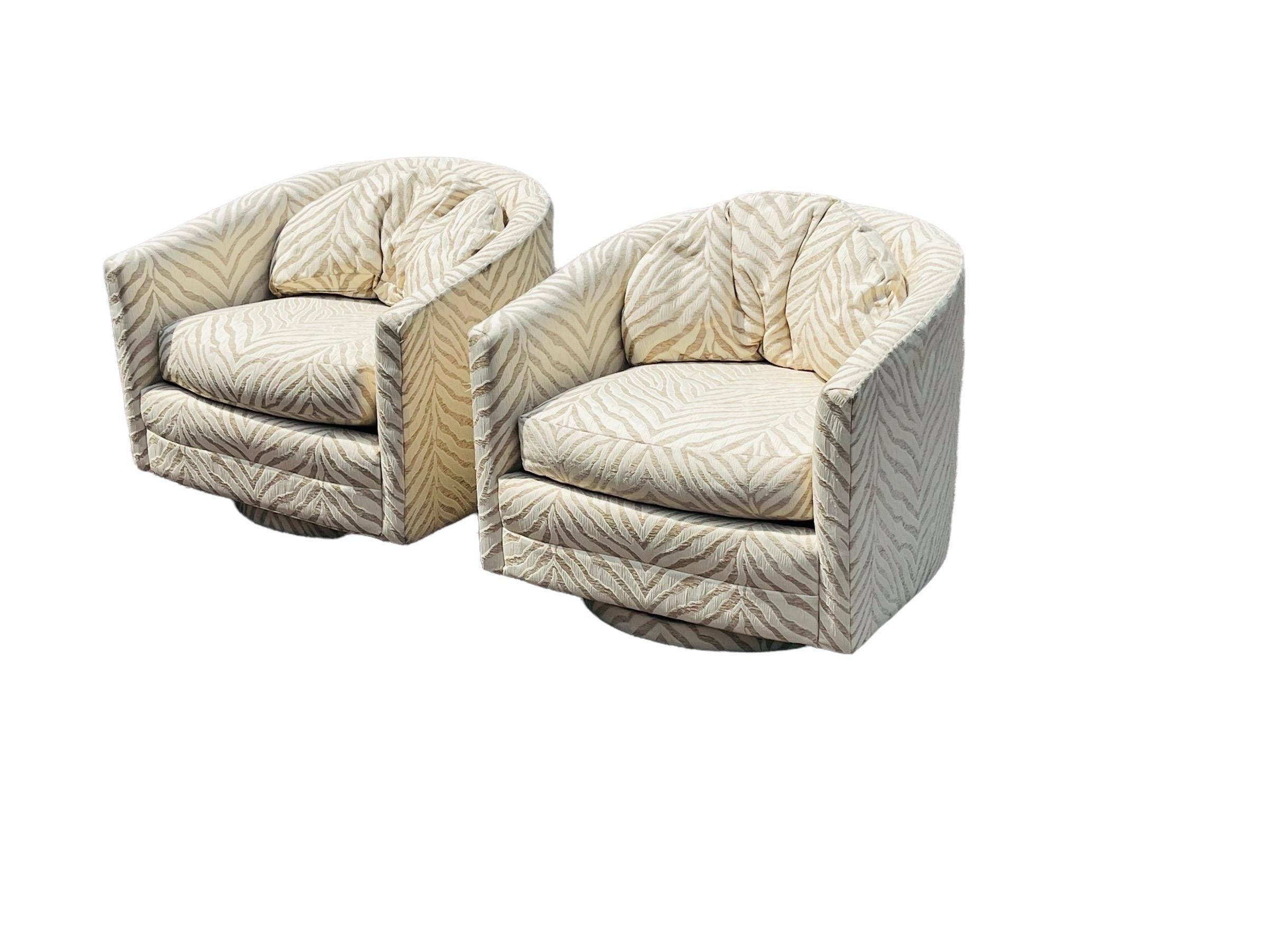 Pair Milo Baughman Style Swiveling Lounge Chairs Mid-Century Modern 4
