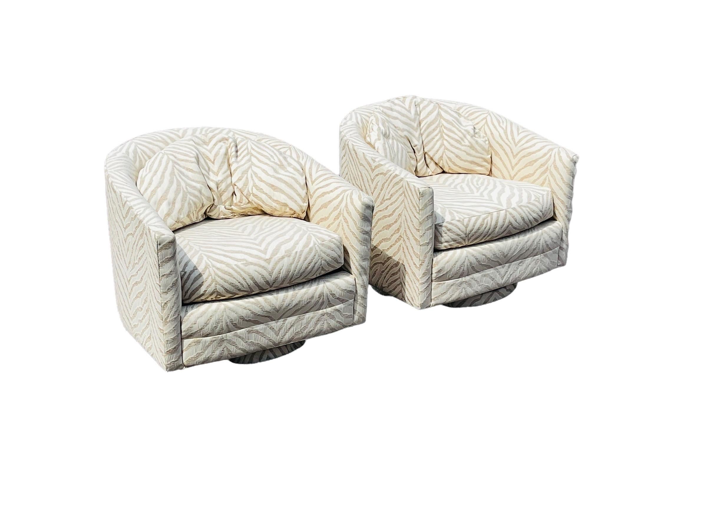 Pair Milo Baughman Style Swiveling Lounge Chairs Mid-Century Modern 2