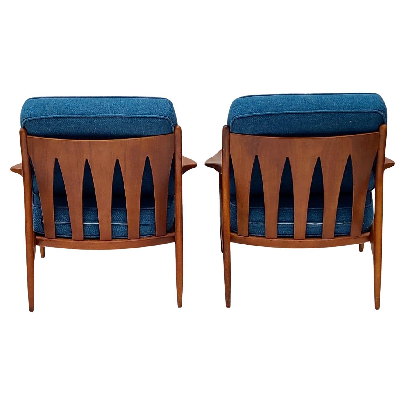 Pair Milo Baughman Thayer Coggin Archie Low Lounge Chairs Walnut Open Arm For Sale 8